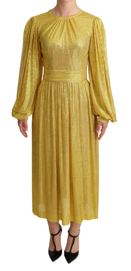 Dolce & Gabbana Gelbes plissiertes Maxikleid aus Kristallnetz