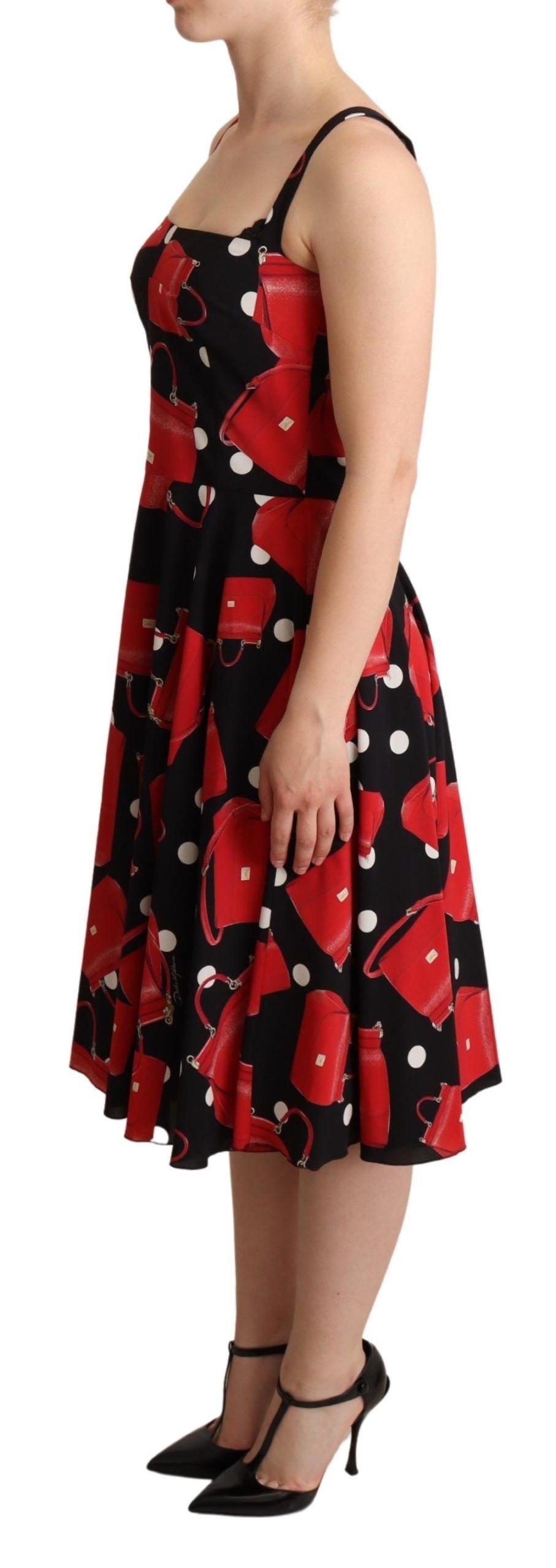 Dolce & Gabbana Schwarzer roter Taschenaufdruck A-Linien-Kleid in mittlerer Länge