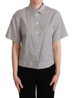 Dolce & Gabbana Schwarzes Polka Dot Hemd mit Kragen Weiß