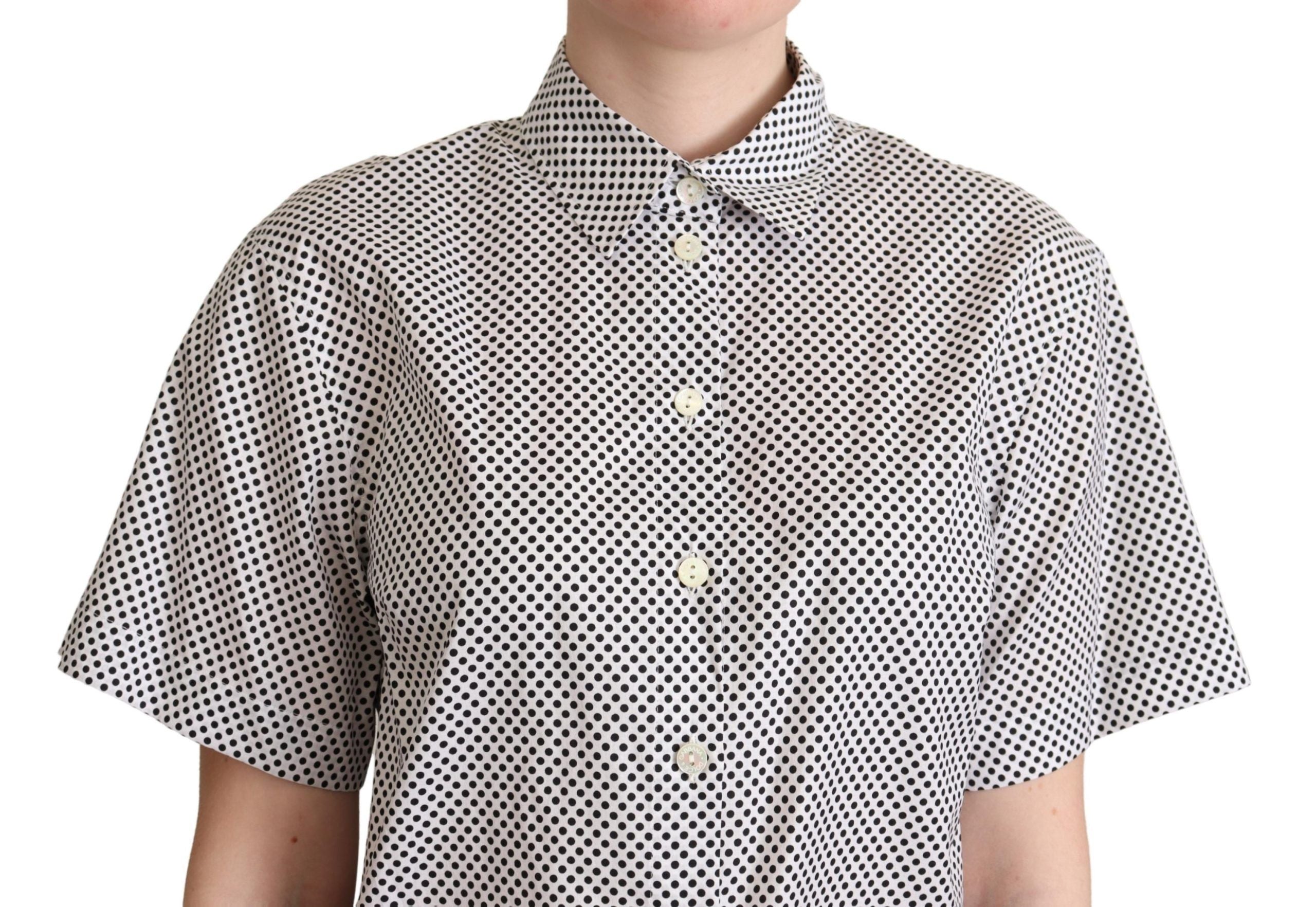Dolce & Gabbana Schwarzes Polka Dot Hemd mit Kragen Weiß