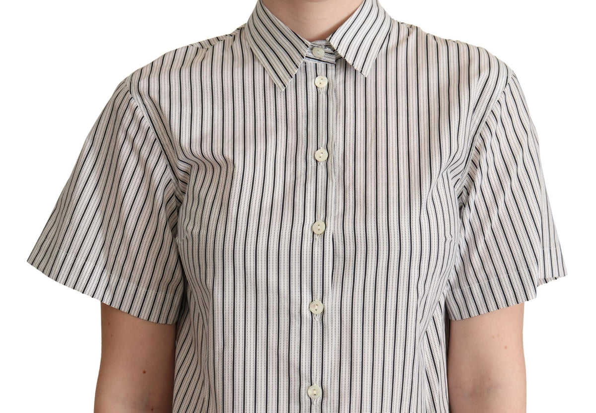 Dolce & Gabbana Weiß Schwarz Gestreiftes Hemd mit Kragen
