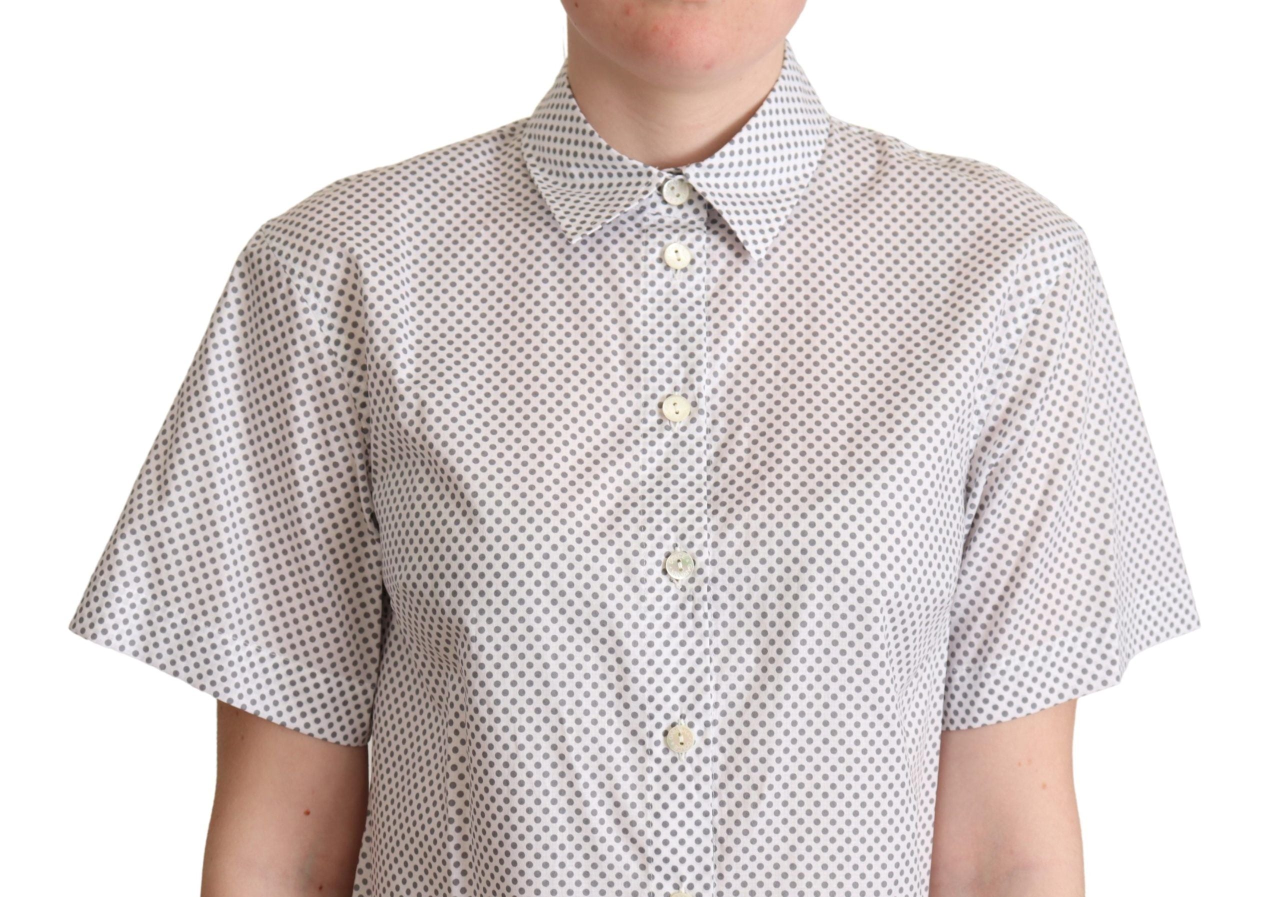Dolce & Gabbana Weißes Graues Polka Dots Hemd mit Knopfleiste