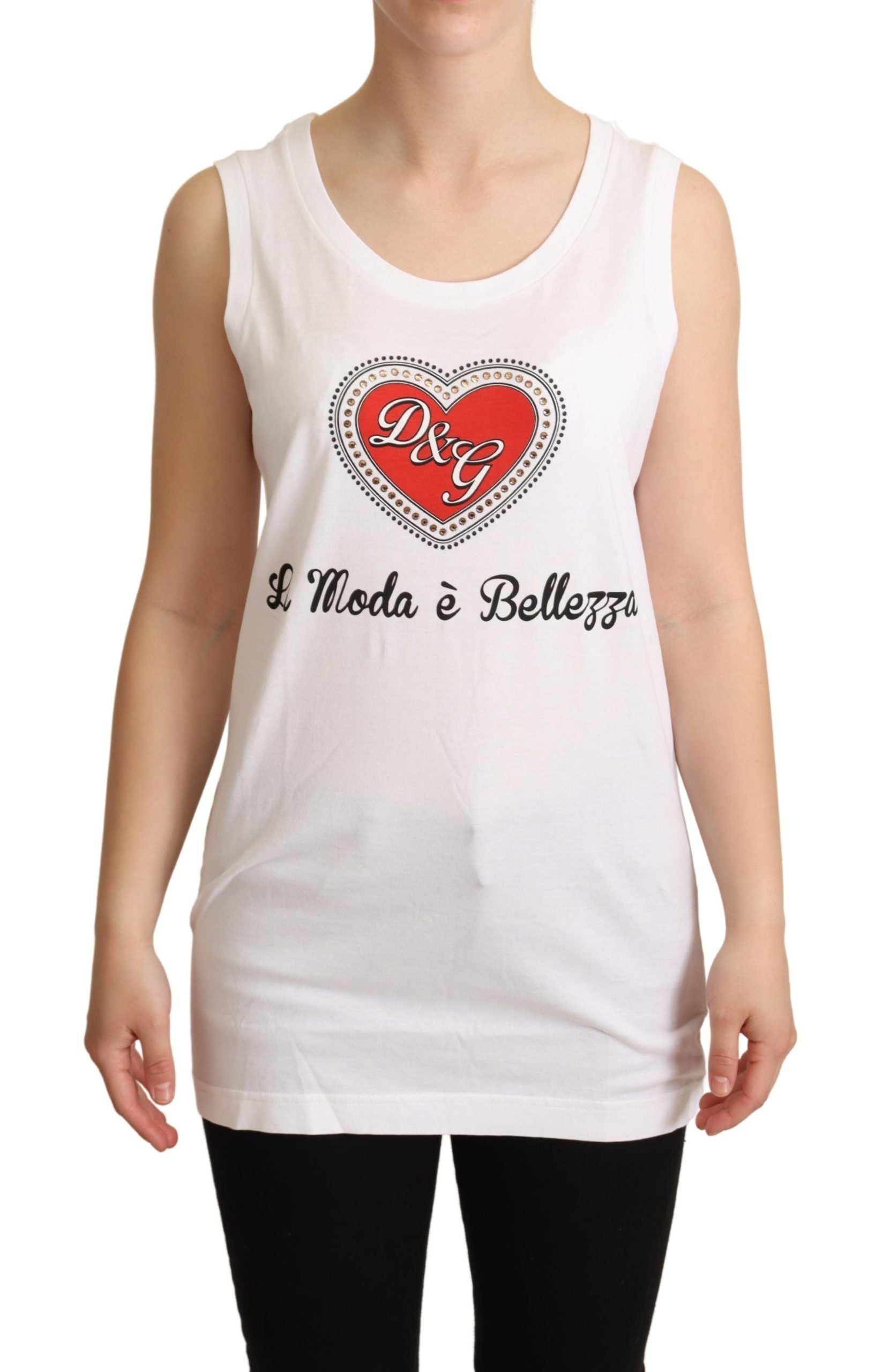 Dolce & Gabbana Weißes La Moda Kristall-Tank-T-Shirt