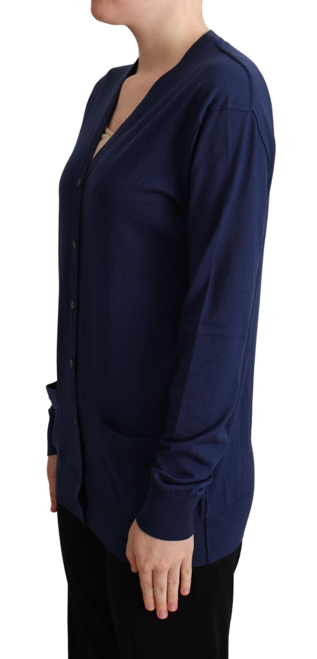 Dolce & Gabbana Blaue Strickjacke aus Schurwolle mit Knopfleiste
