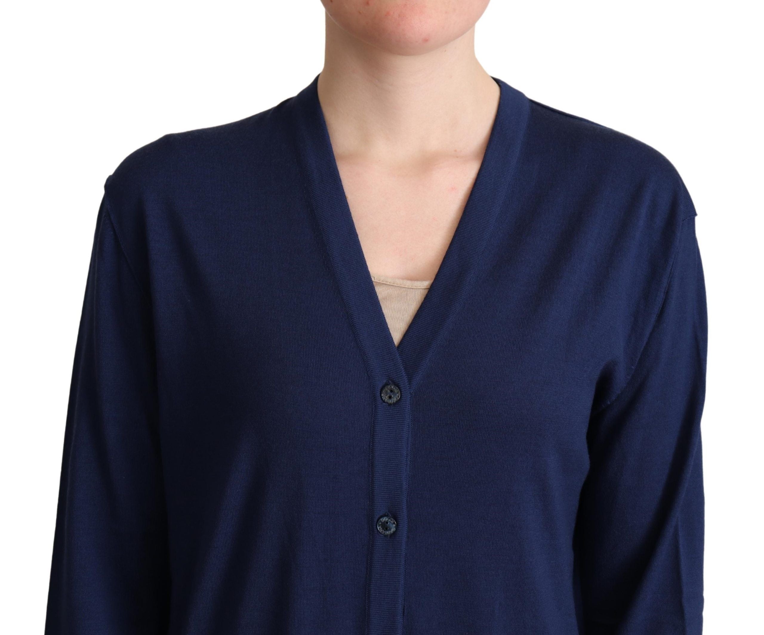 Dolce & Gabbana Blaue Strickjacke aus Schurwolle mit Knopfleiste