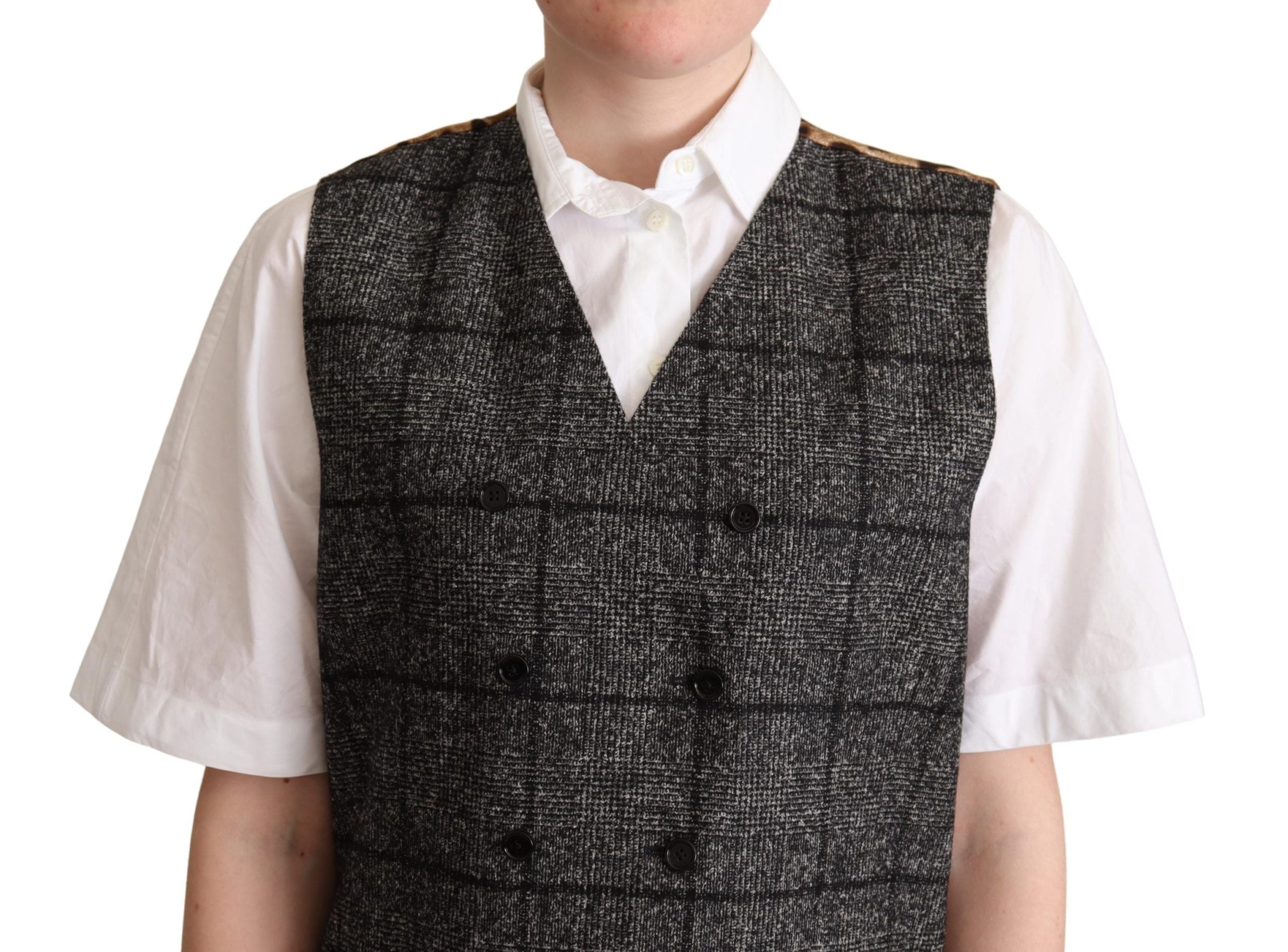 Dolce & Gabbana Graue Wollweste mit Leopardenmuster Weste