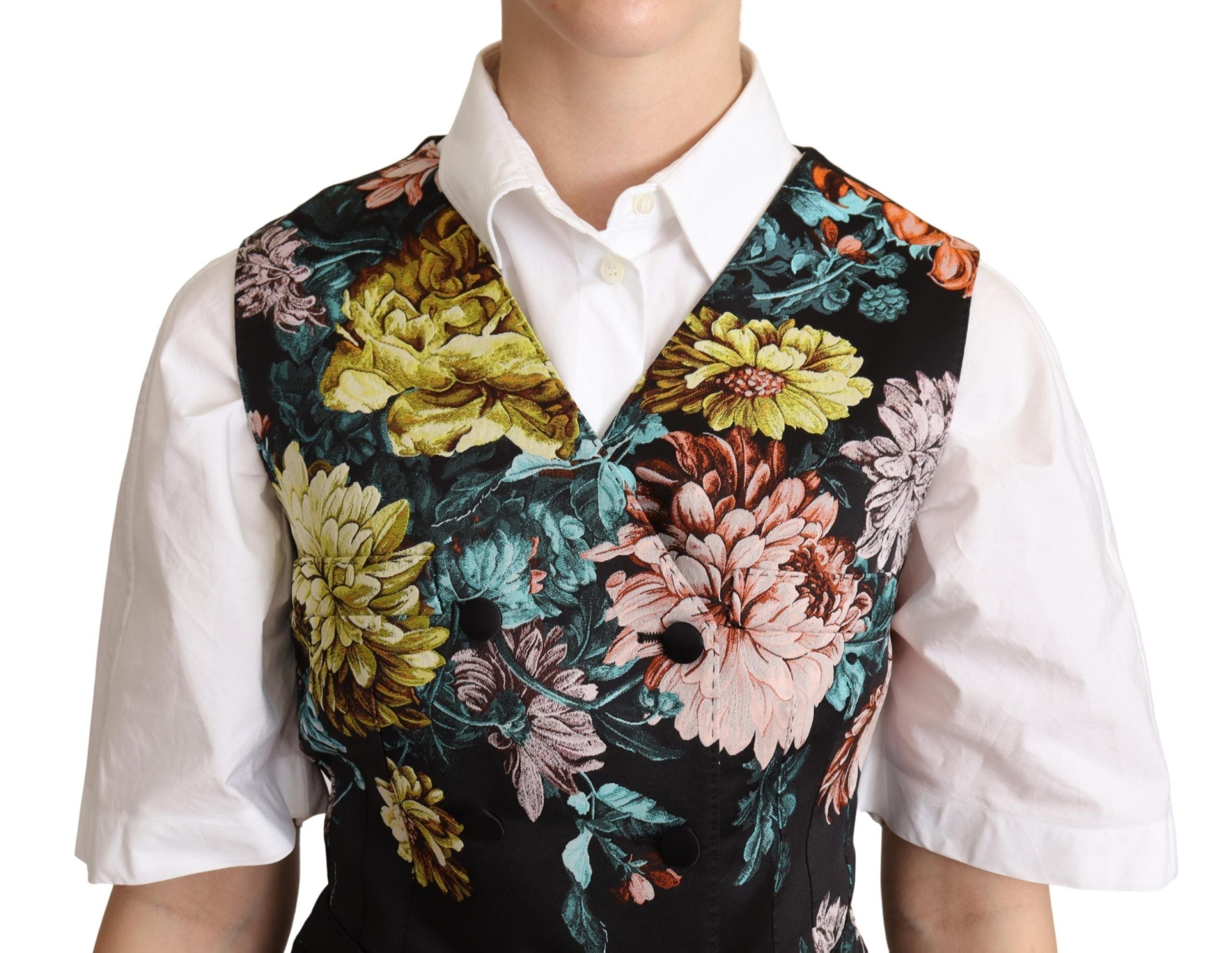 Dolce & Gabbana Schwarze Jacquard-Blumenweste Weste