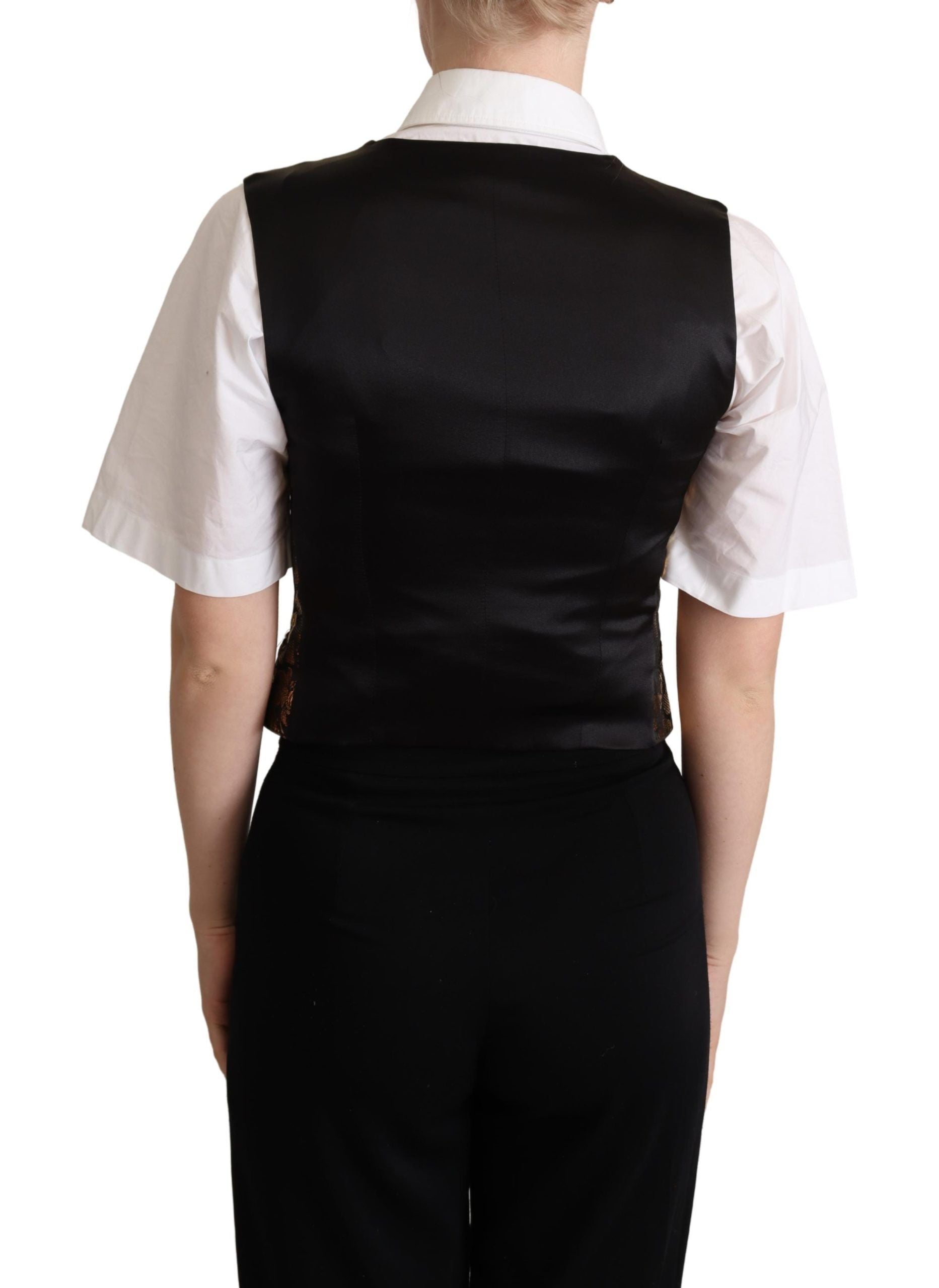 Dolce & Gabbana Schwarz-Gold-Jacquard-Seidenweste Vest