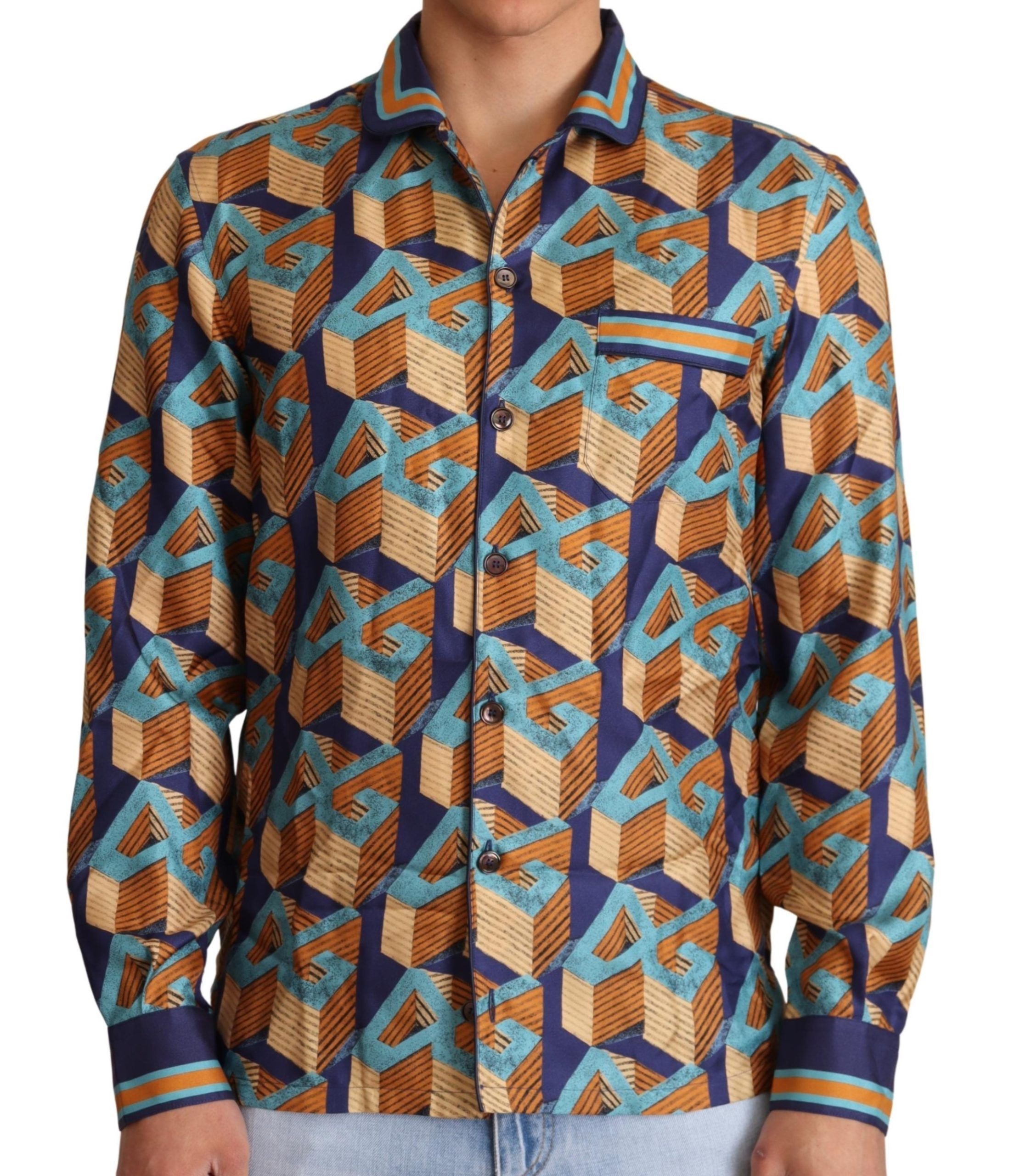 Dolce & Gabbana Multicolor DG Logo Seide Herren Top Shirt