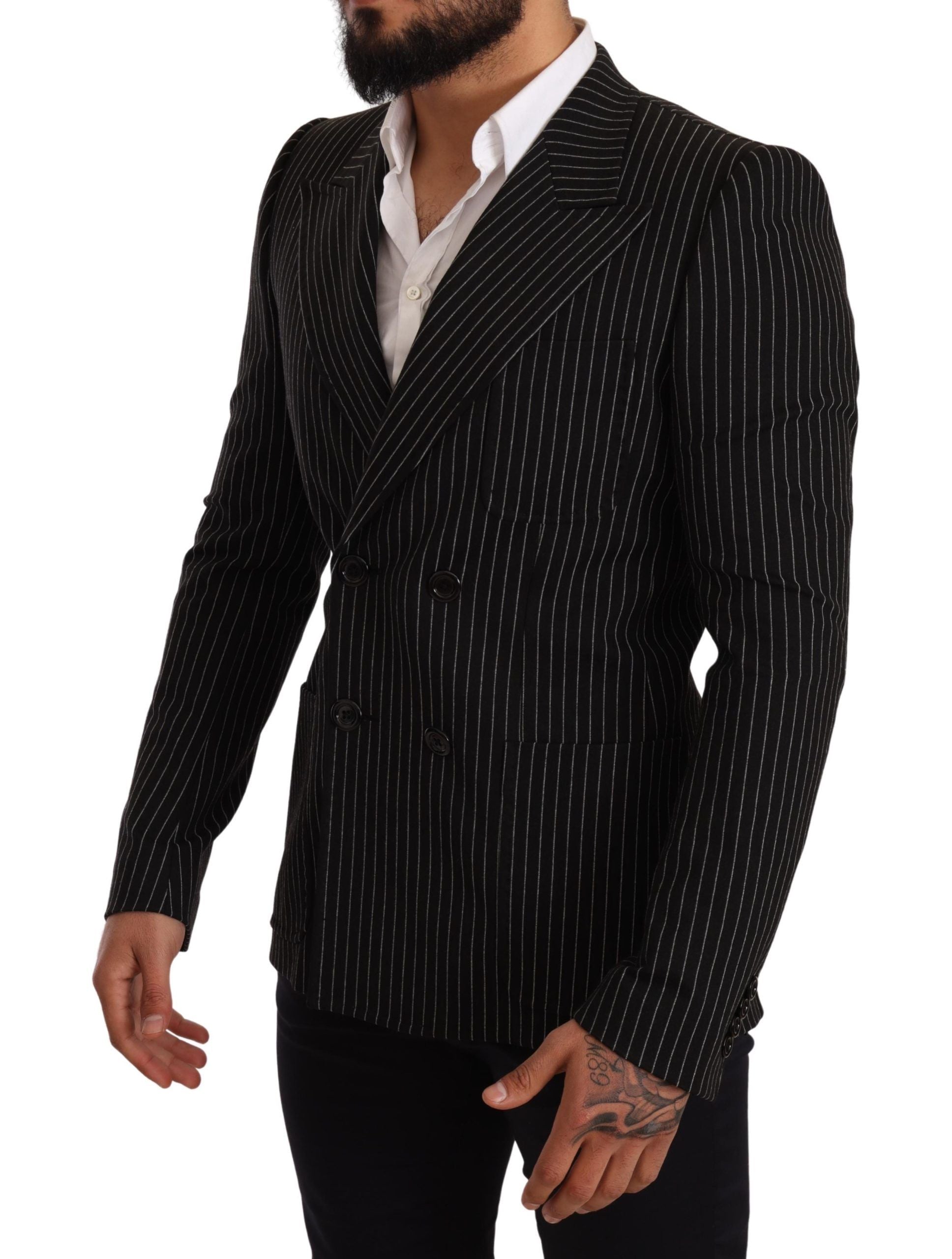 Dolce & Gabbana Schwarz-weiß gestreifter Mantel Blazer mit schmaler Passform