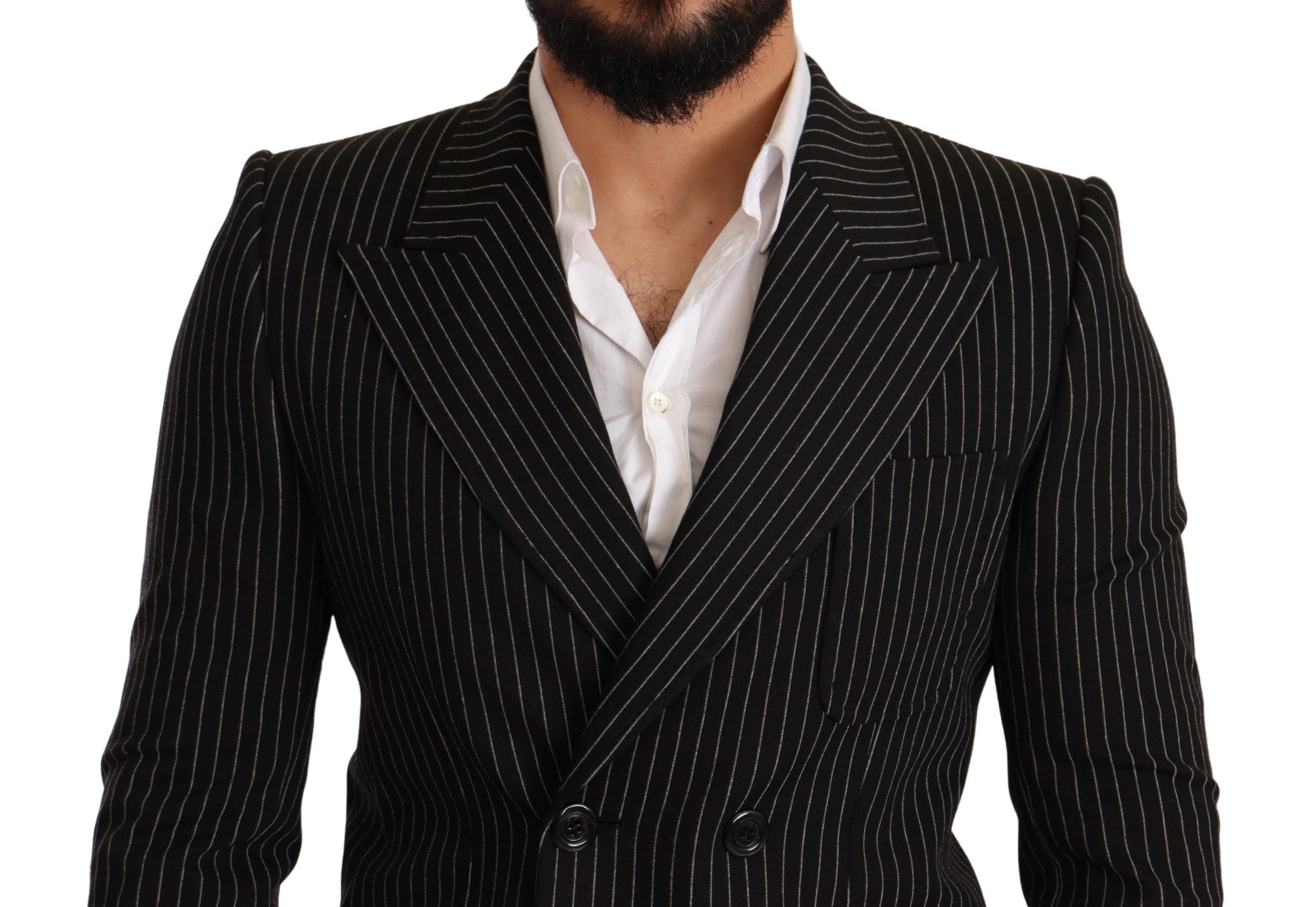 Dolce & Gabbana Schwarz-weiß gestreifter Mantel Blazer mit schmaler Passform