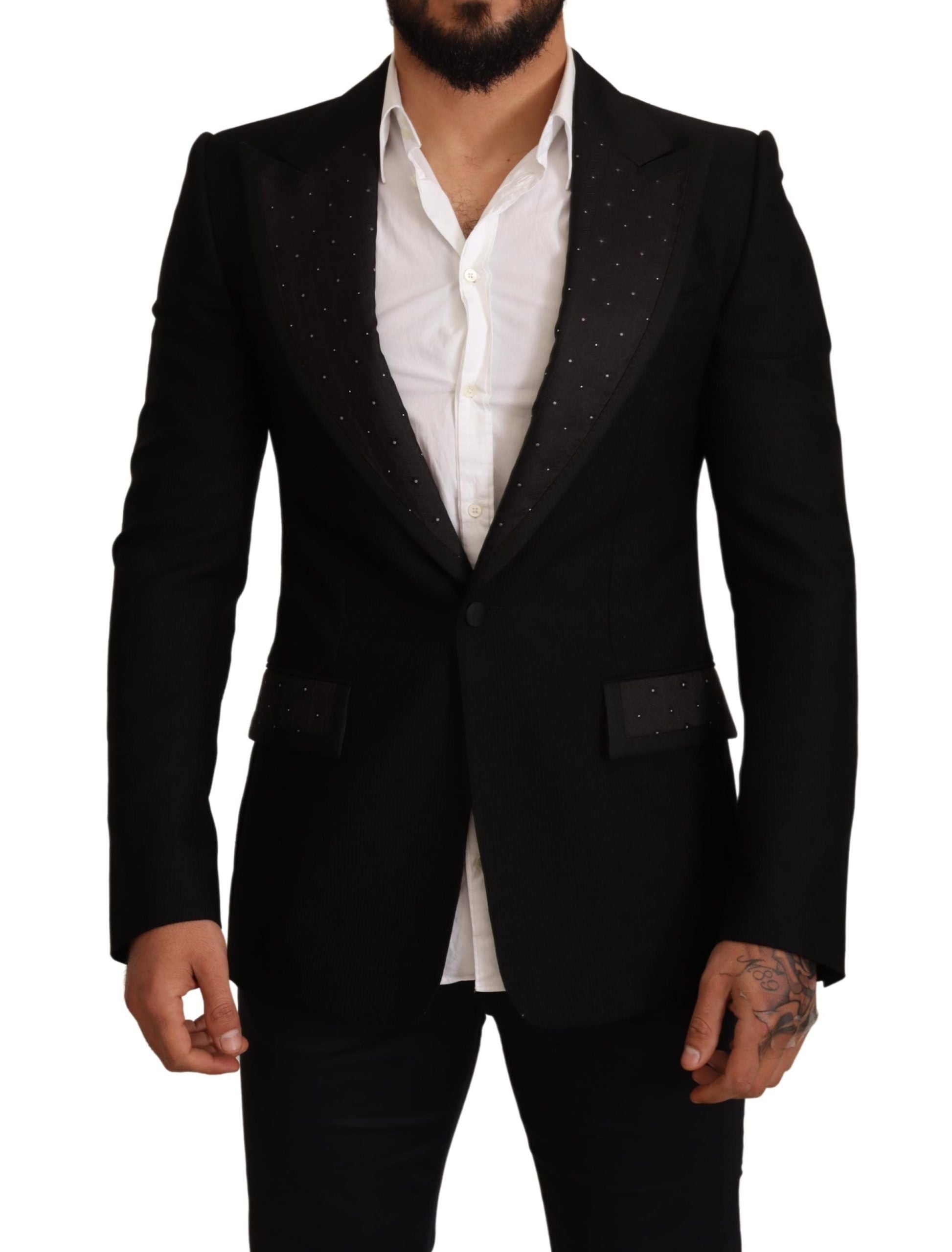Dolce & Gabbana Schwarzer Wollmantel mit schmaler Passform Blazerjacke