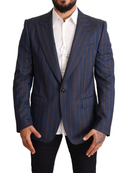 Dolce & Gabbana Blaue gestreifte Slim Fit Blazer Jacke aus Wolle