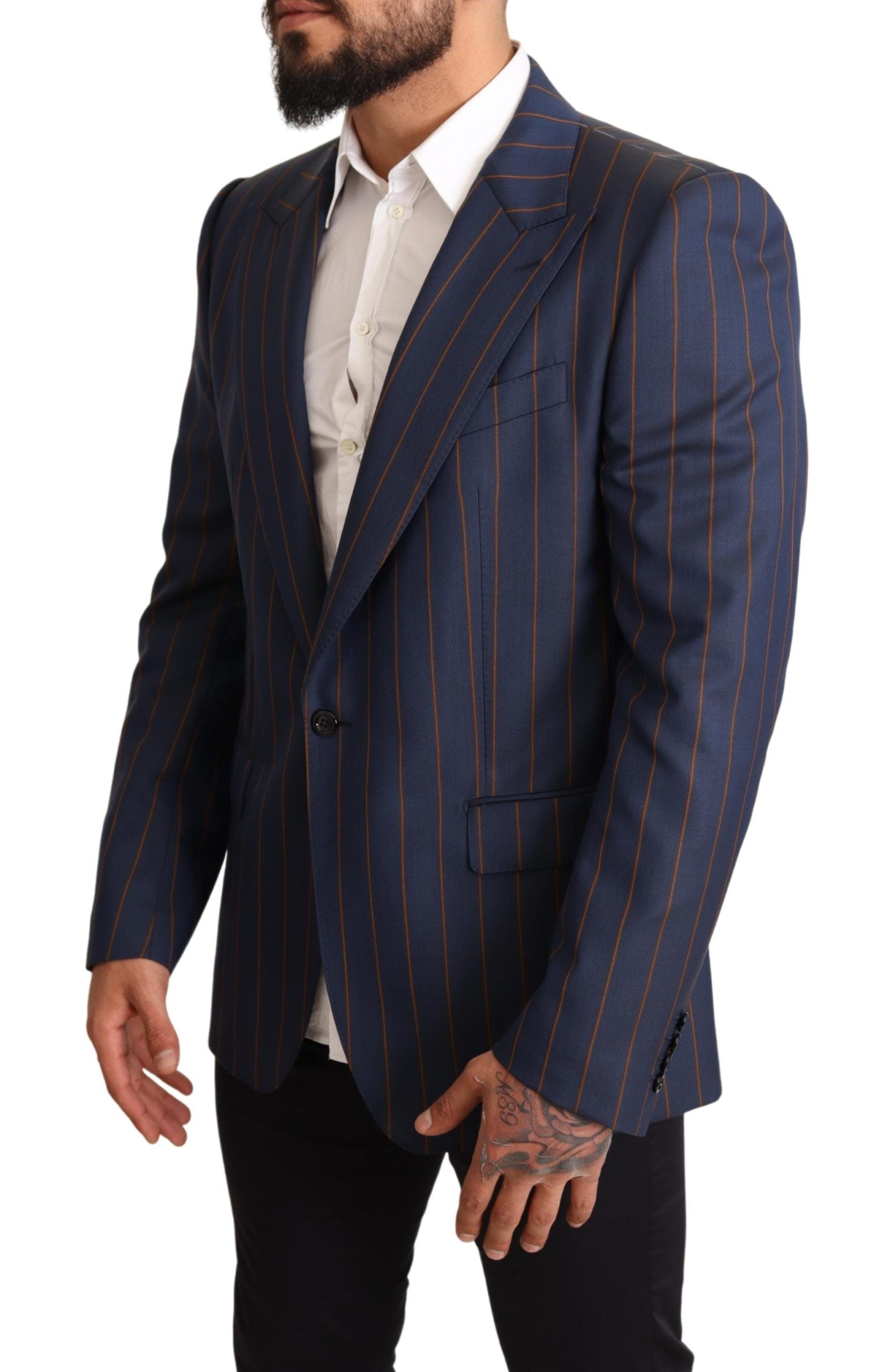 Dolce & Gabbana Blaue gestreifte Slim Fit Blazer Jacke aus Wolle
