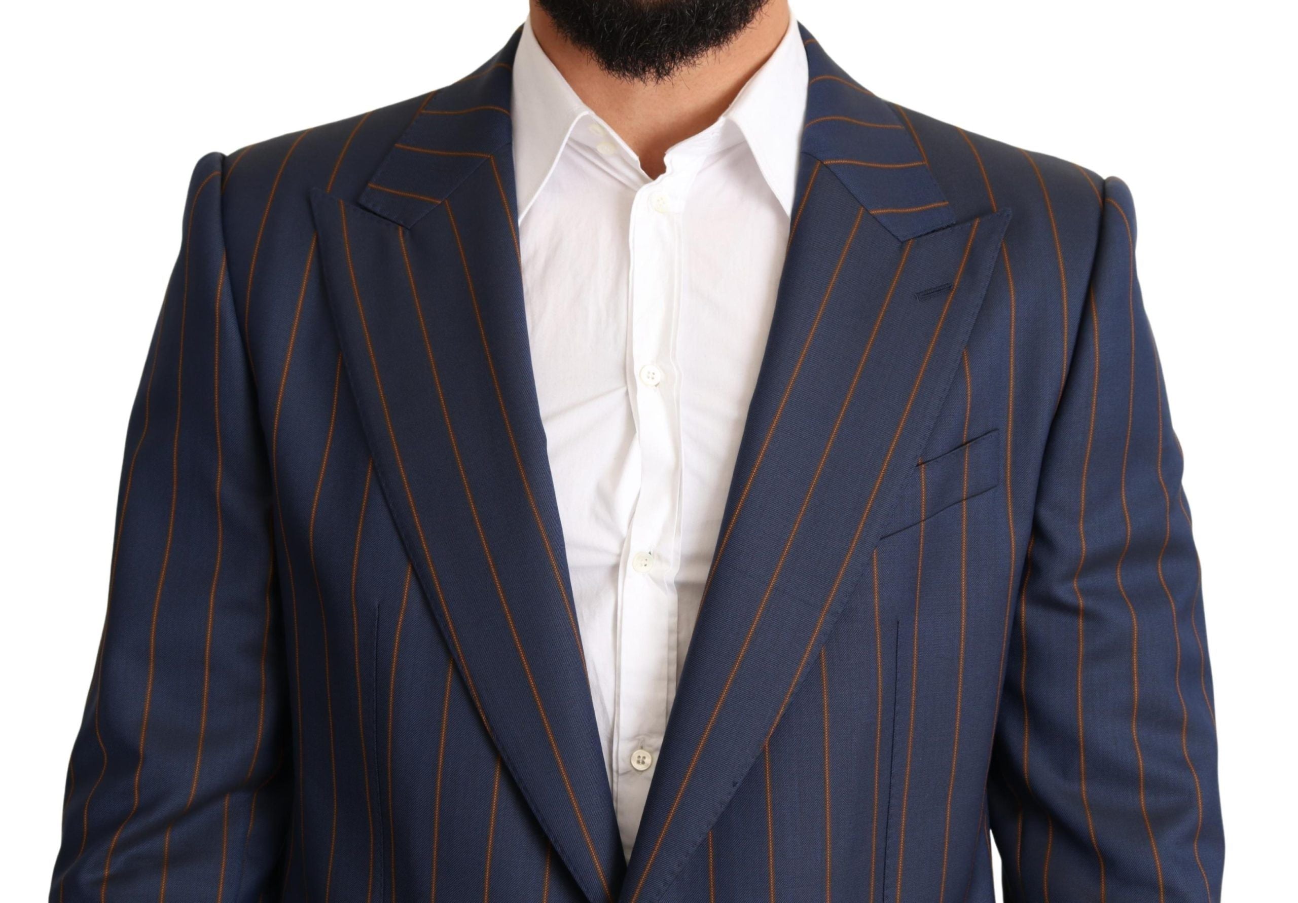 Dolce & Gabbana Blaue gestreifte Slim Fit Blazer Jacke aus Wolle