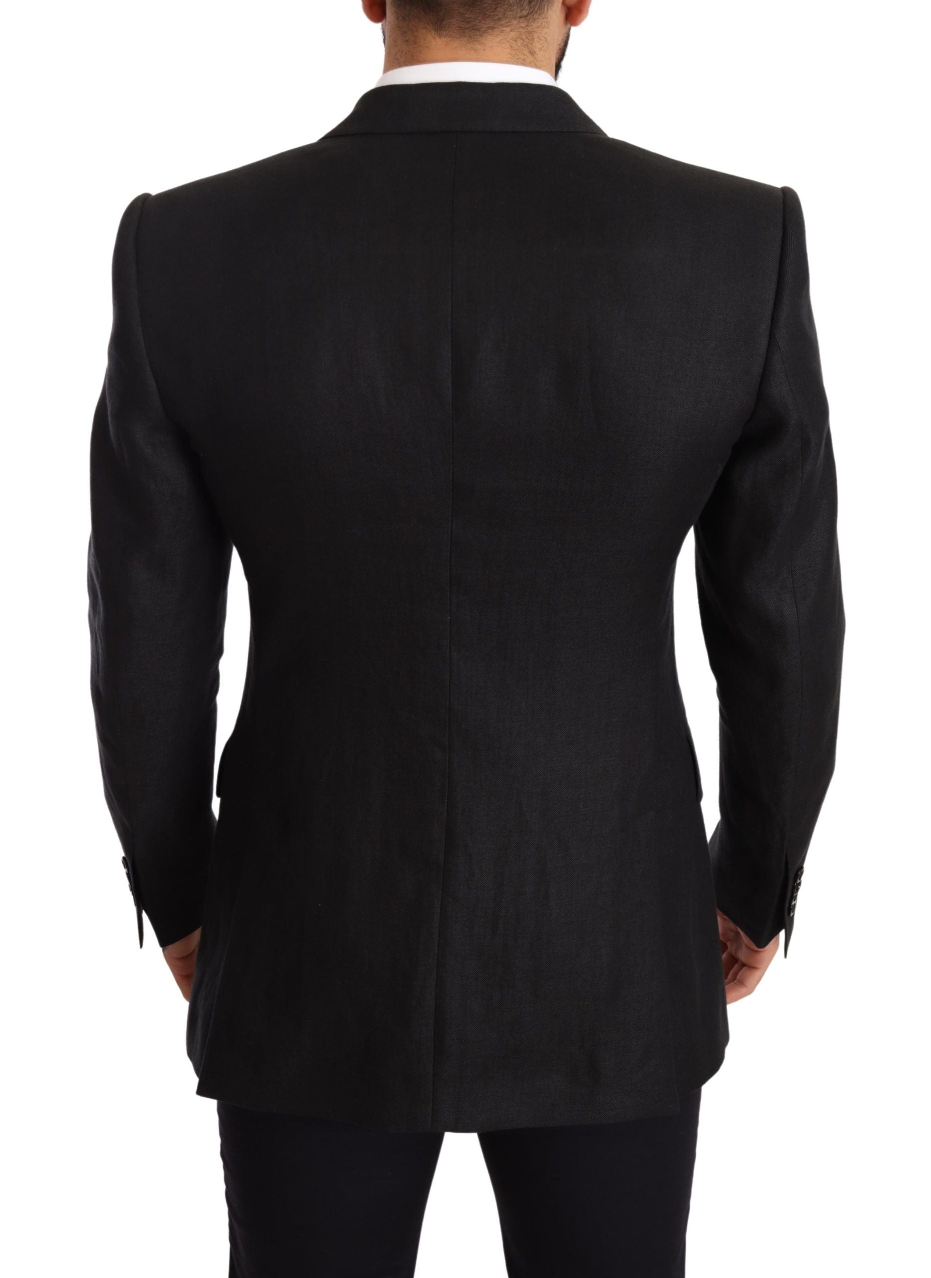Dolce & Gabbana Schwarzer Leinenmantel Slim Fit Jacke Blazer