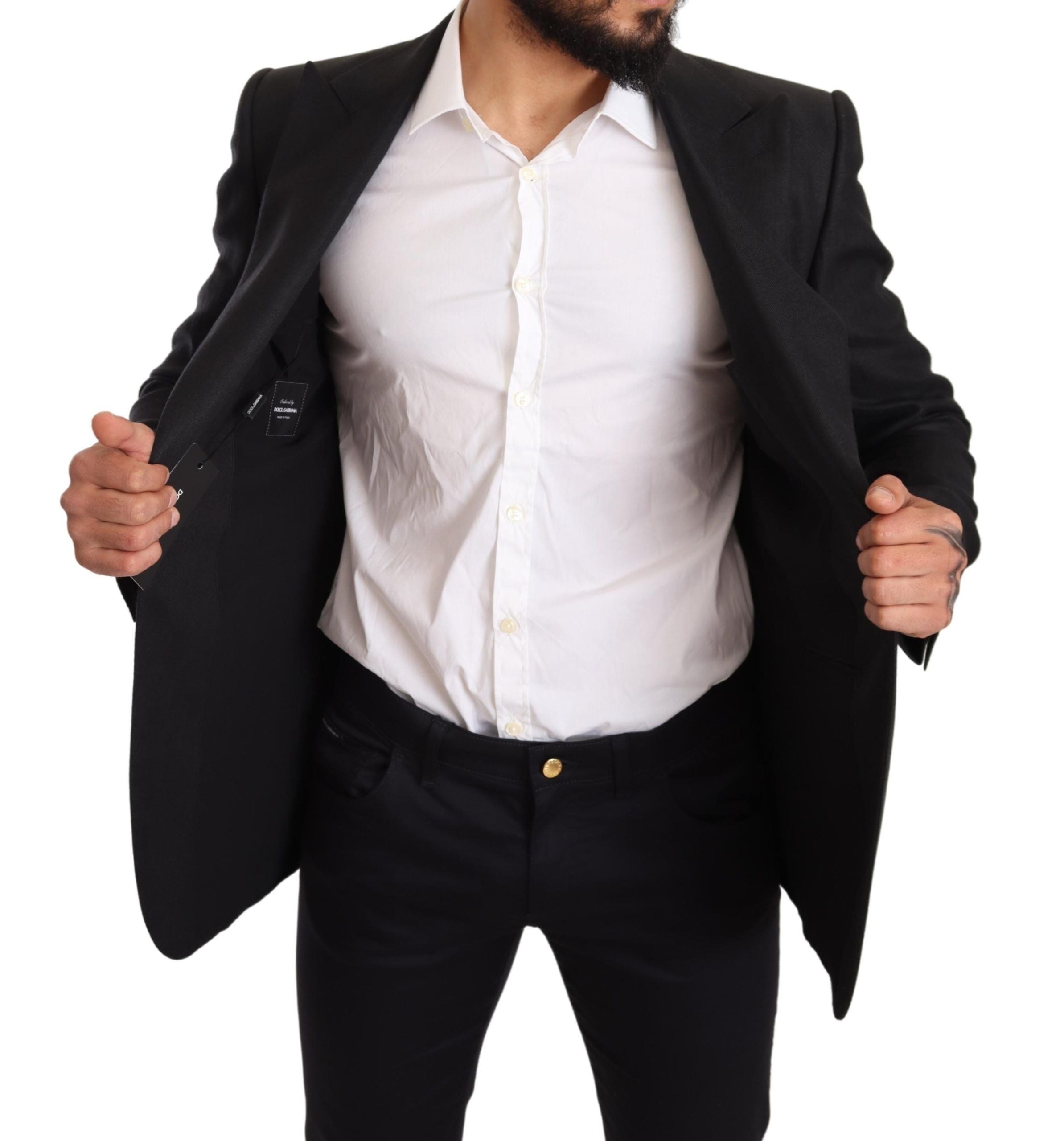 Dolce & Gabbana Schwarzer Leinenmantel Slim Fit Jacke Blazer