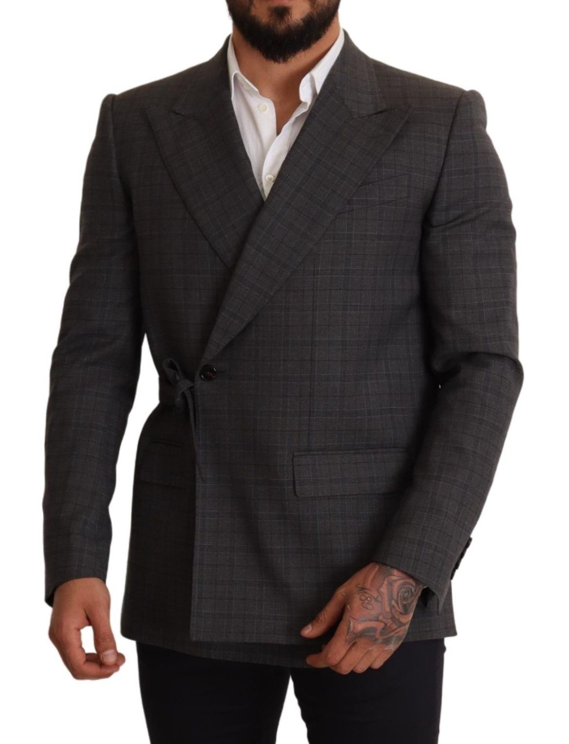 Dolce & Gabbana Graue karierte Wolljacke mit schmaler Passform Blazer