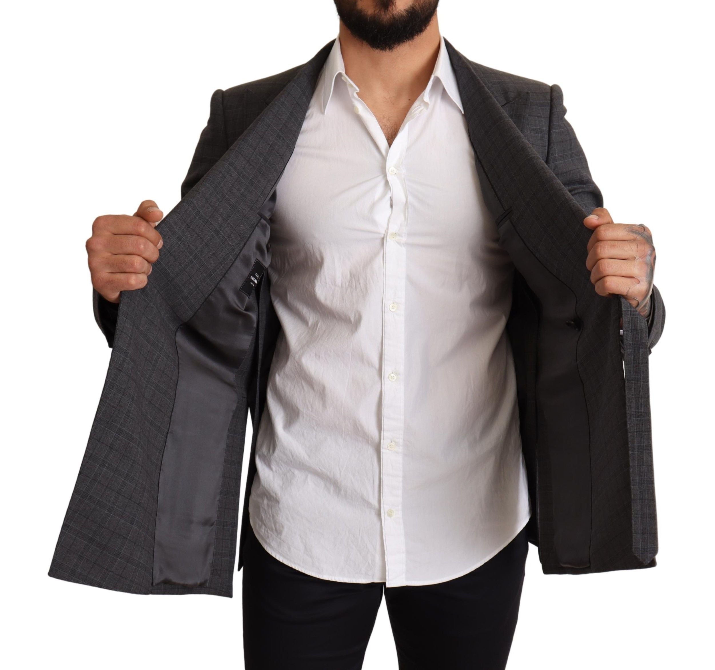 Dolce & Gabbana Graue karierte Wolljacke mit schmaler Passform Blazer