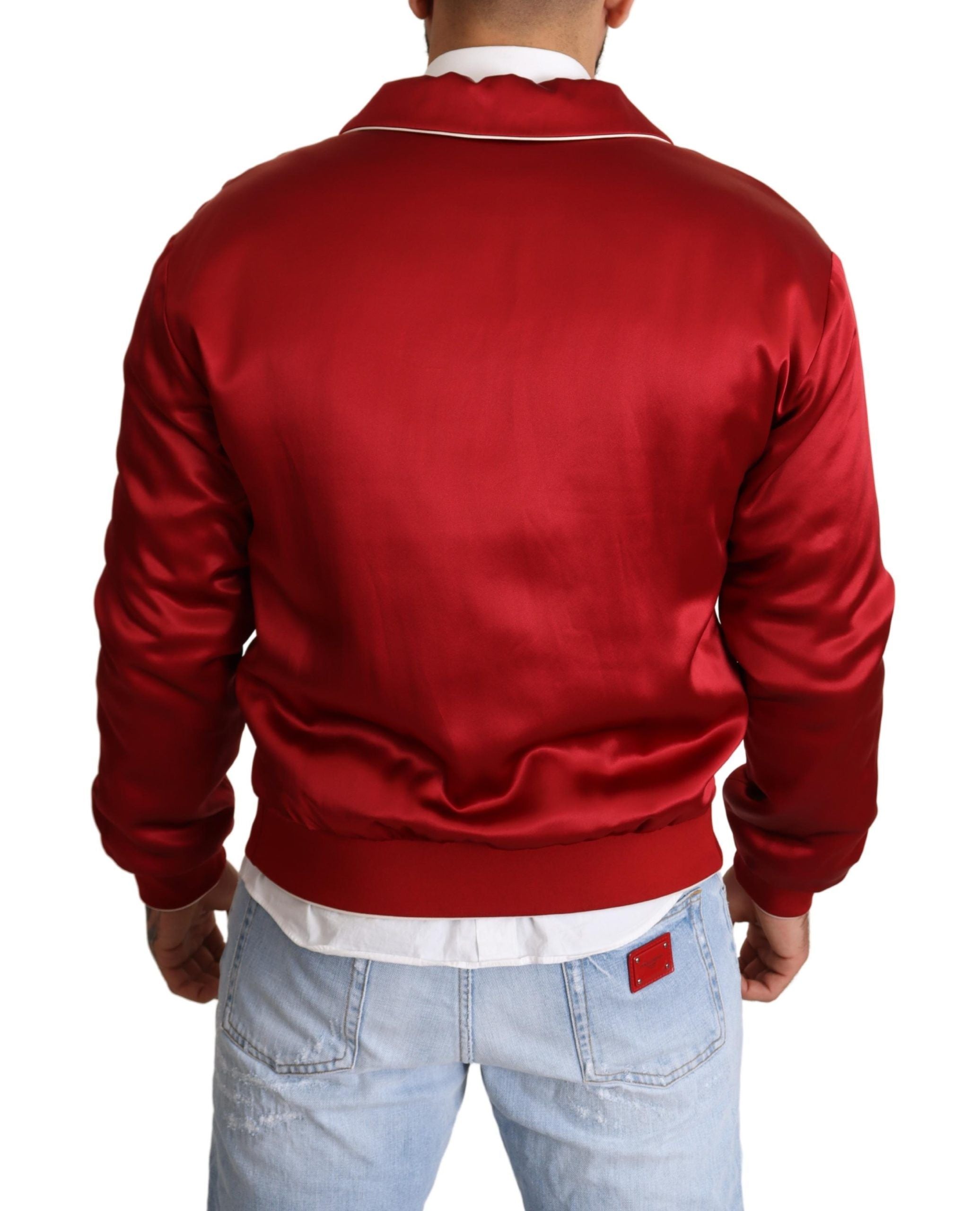 Dolce & Gabbana Rote Seidenknopf-DG-Logo-Bomberjacke