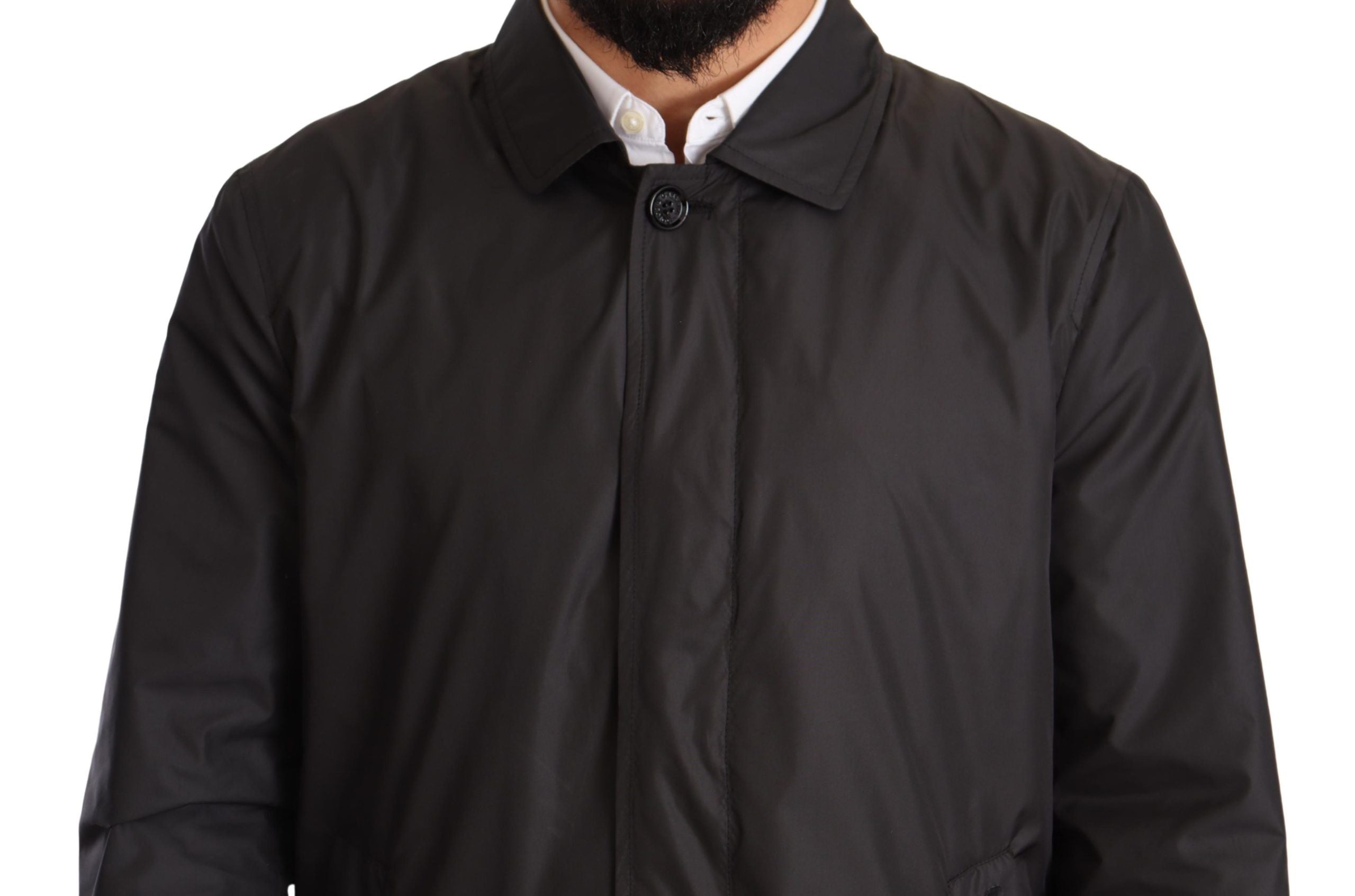 Dolce & Gabbana Schwarzer Polyester Herren Trenchcoat Jacke