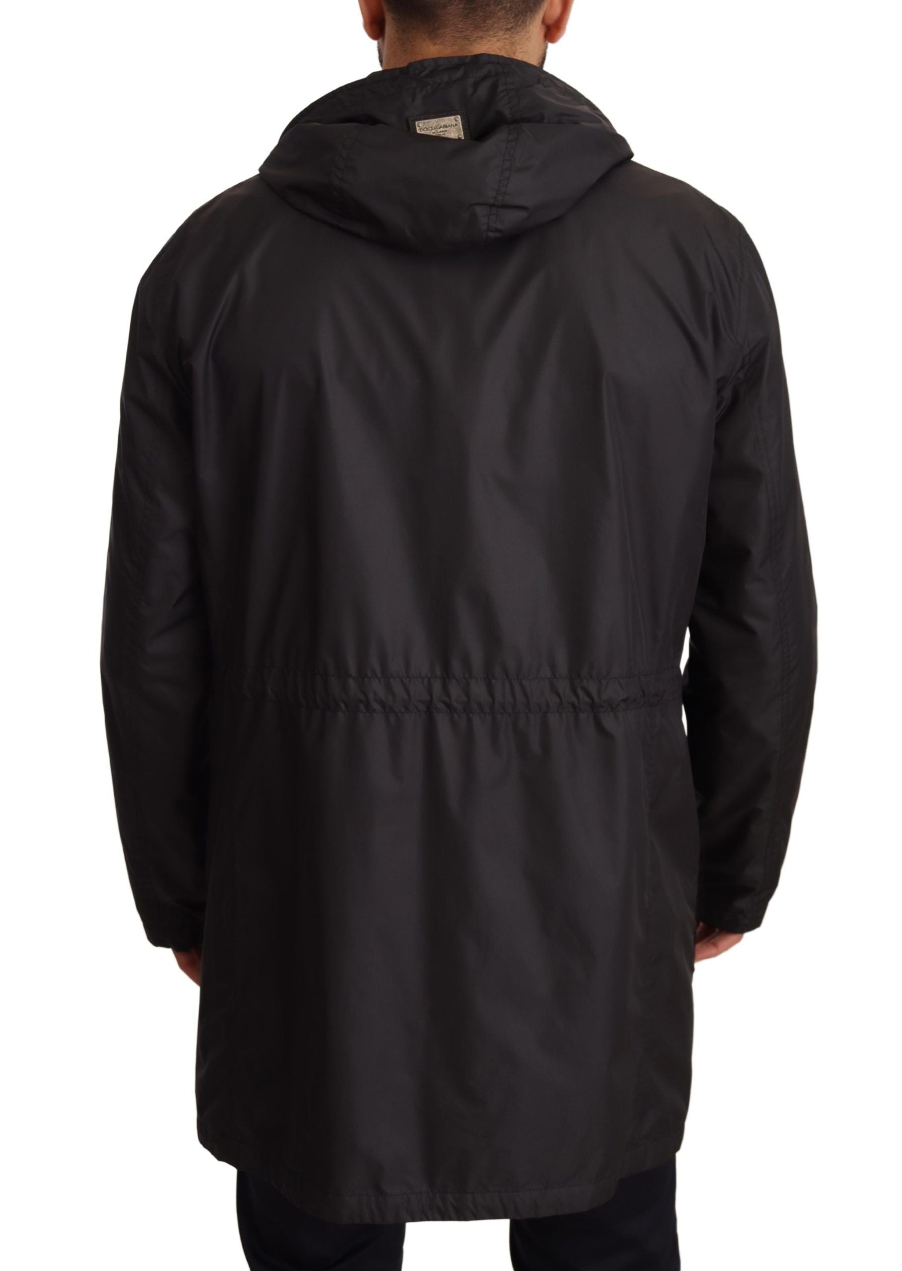 Dolce & Gabbana Schwarzer Kapuzenmantel Herren Trenchcoat Jacke