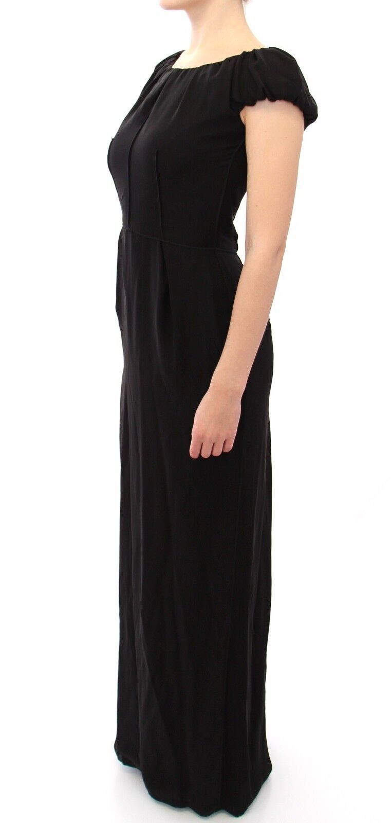 Dolce & Gabbana Schwarzes Seiden-Kurzarm-Kleid Maxi IT Kleid