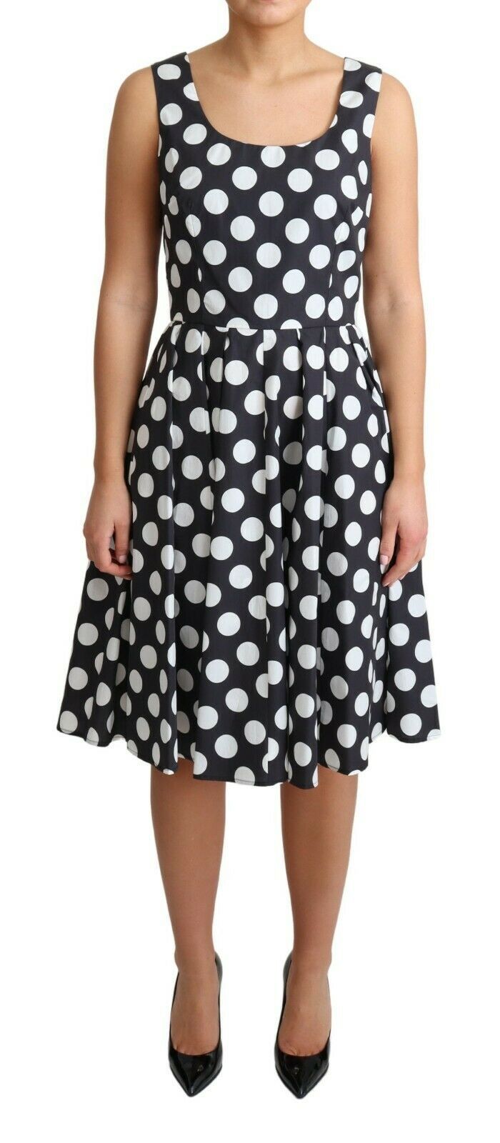 Dolce & Gabbana Schwarzes gepunktetes A-Linien-Kleid aus Baumwolle