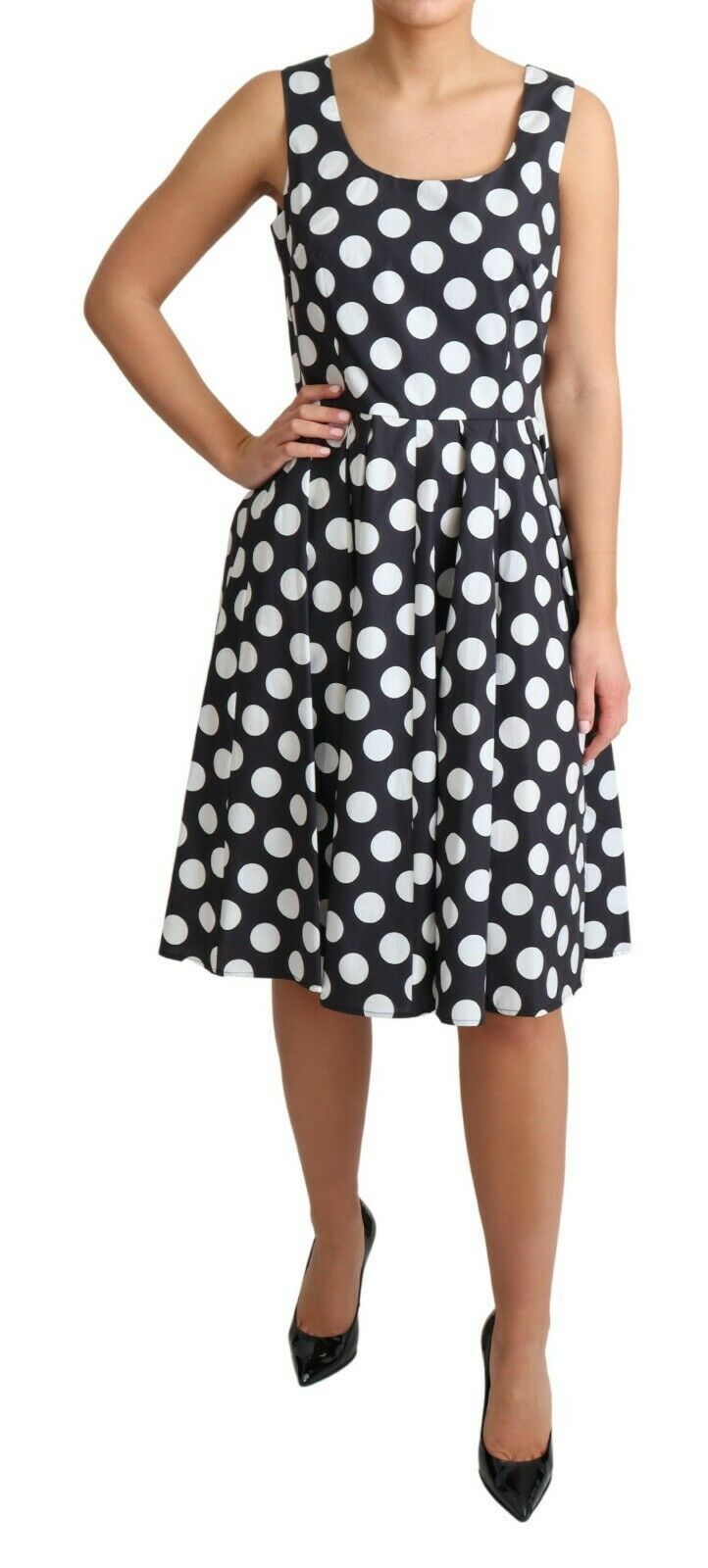 Dolce & Gabbana Schwarzes gepunktetes A-Linien-Kleid aus Baumwolle