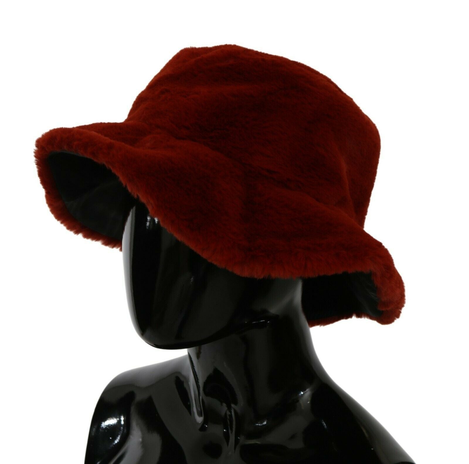 Dolce & Gabbana Rot Bordeaux Pelz breite Krempe Eimer Hut