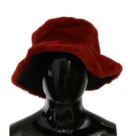 Dolce & Gabbana Rot Bordeaux Pelz breite Krempe Eimer Hut