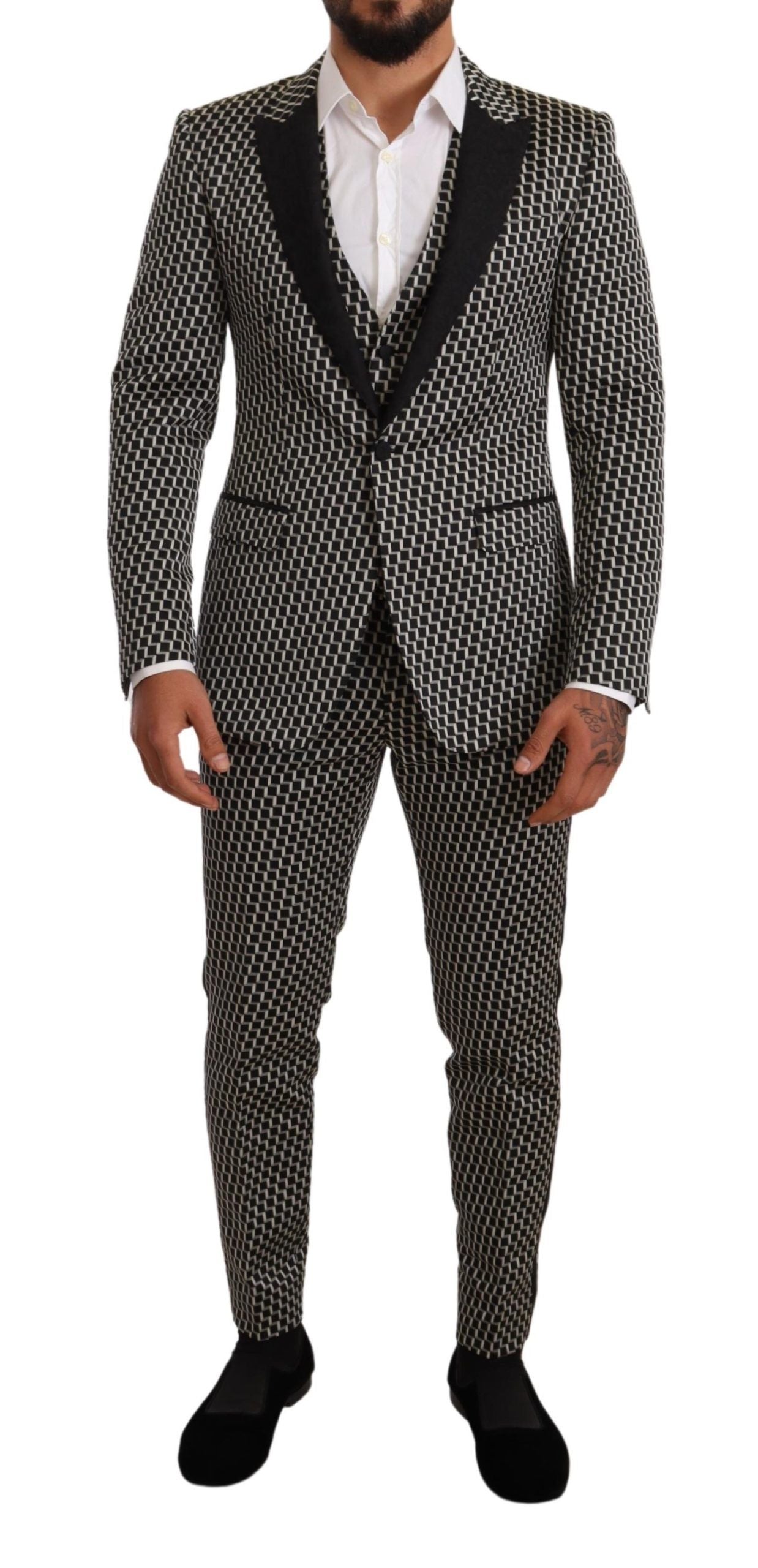 Dolce & Gabbana Schwarz Weiß Karo 3er Set MARTINI Anzug