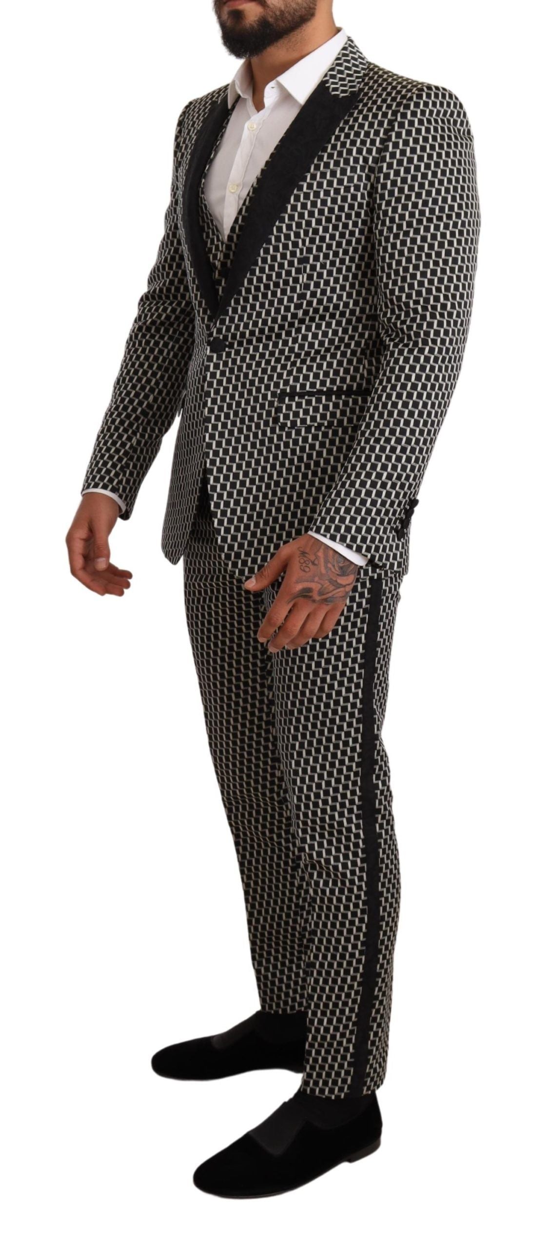 Dolce & Gabbana Schwarz Weiß Karo 3er Set MARTINI Anzug