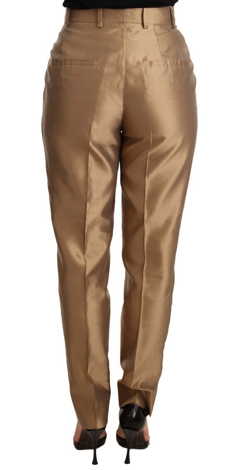 Dolce & Gabbana Goldfarbene Seidenhosen Metallic-Hosen in Kegelform