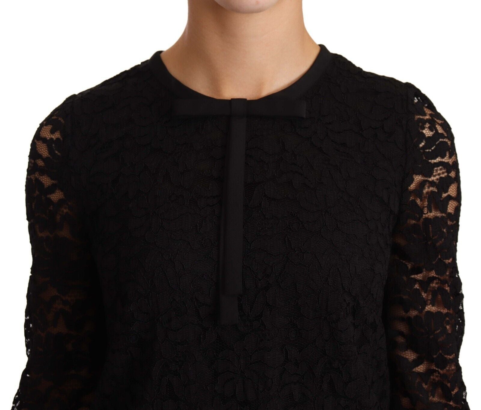 Dolce & Gabbana Schwarzes Nylonblusentop mit floraler Spitze
