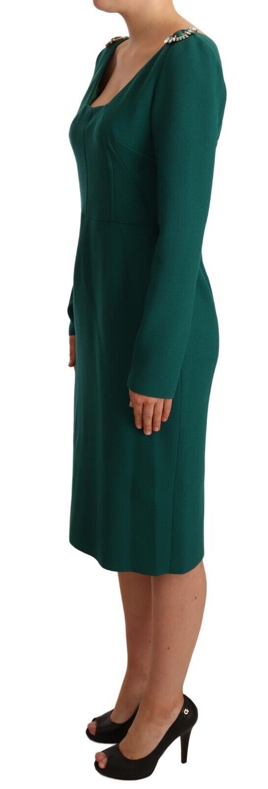 Dolce & Gabbana Grünes Midikleid aus Stretch-Krepp mit Kristall