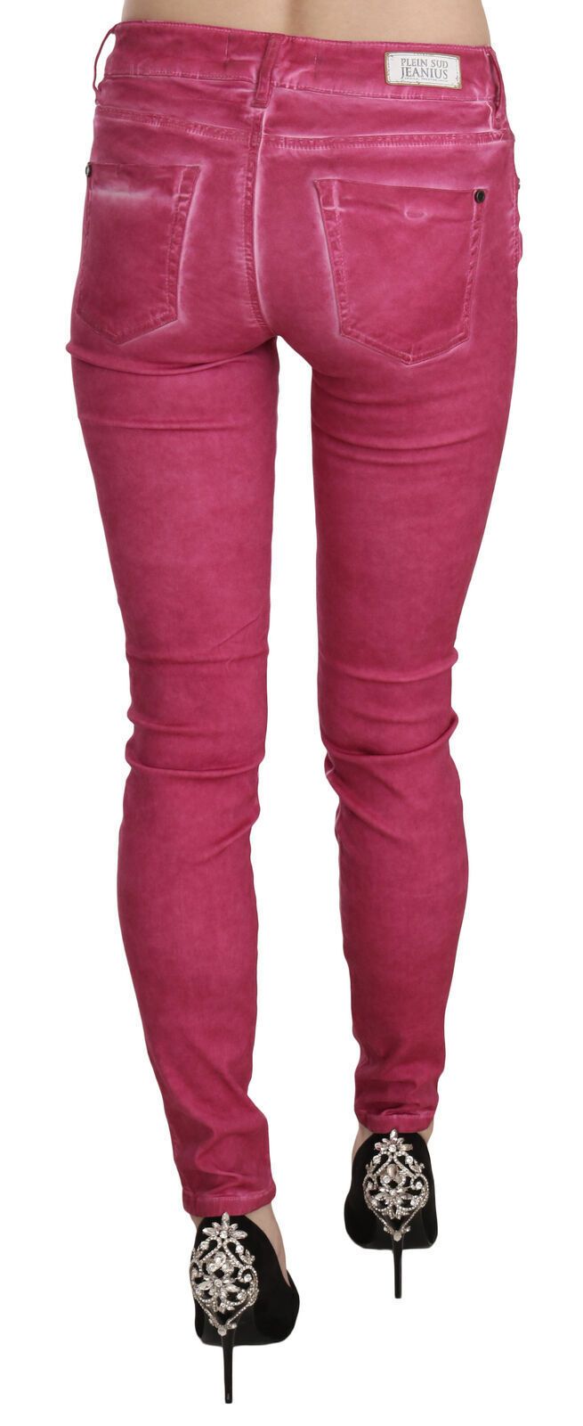 PLEIN SUD Rosa Samt Mid Waist Skinny Hose Hose