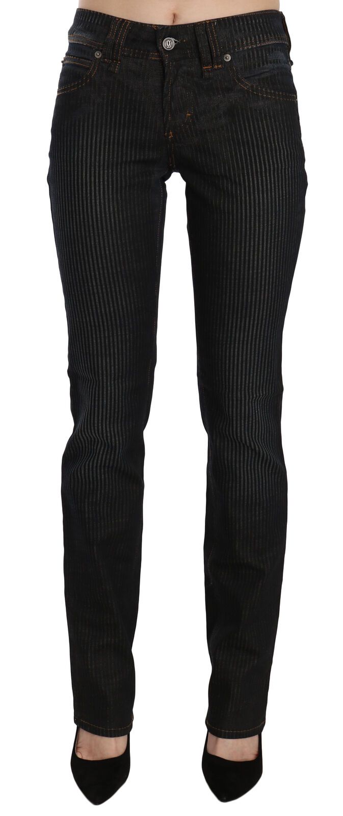 John Galliano Schwarz Mid Waist Slim Fit Cord Denim Freizeithosen