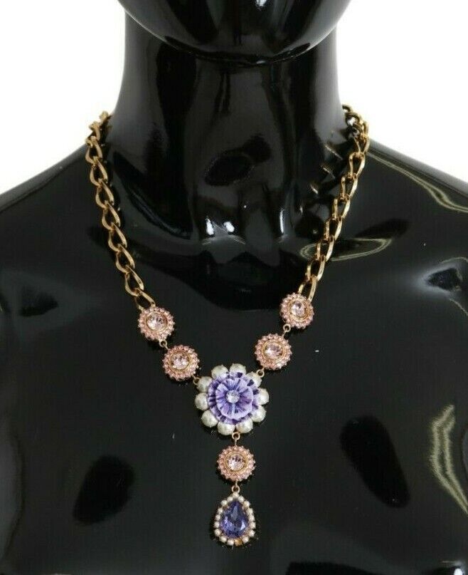 Dolce & Gabbana Rosa Gold Messing Kristall Lila Perle Anhänger