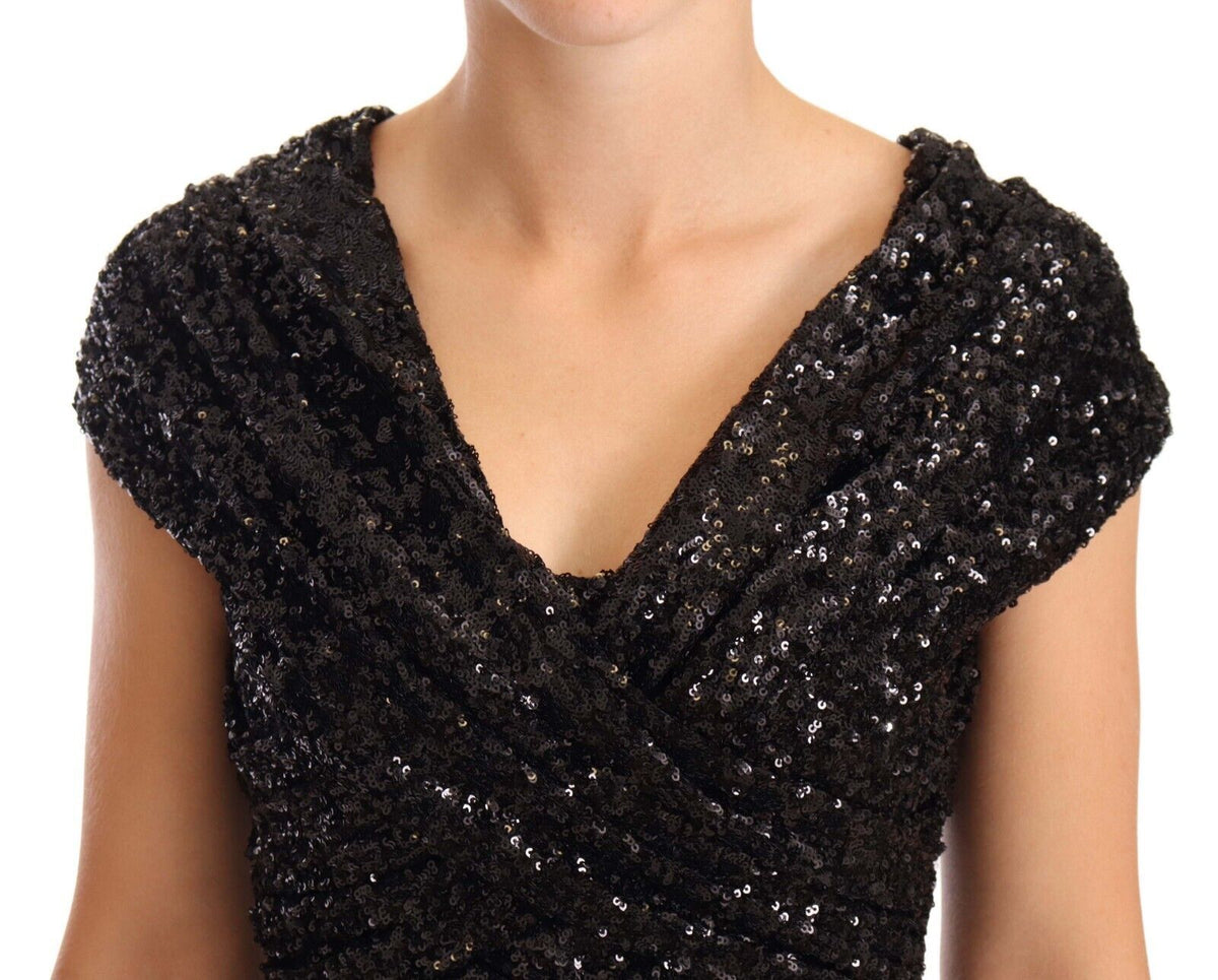 Dolce & Gabbana Schwarzes paillettenbesetztes Kleid mit offenen Schultern