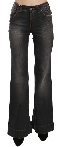 John Galliano Schwarze verwaschene Jeans mit mittlerer Taille ausgestelltem Denim Casual Jeans