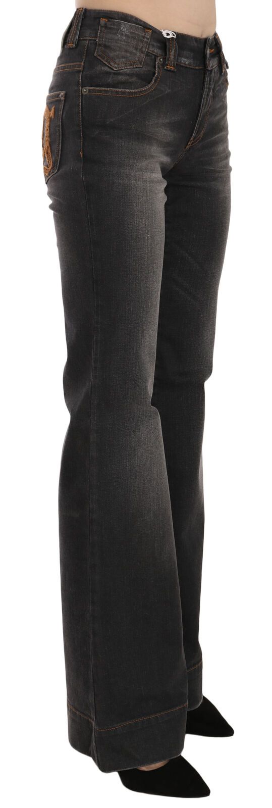 John Galliano Schwarze verwaschene Jeans mit mittlerer Taille ausgestelltem Denim Casual Jeans