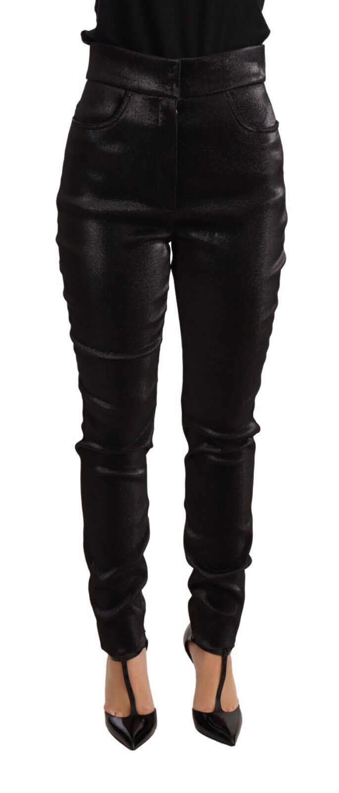 Dolce & Gabbana Schwarz-silberne Lurexfaden-Baumwoll-Stretch-Hose