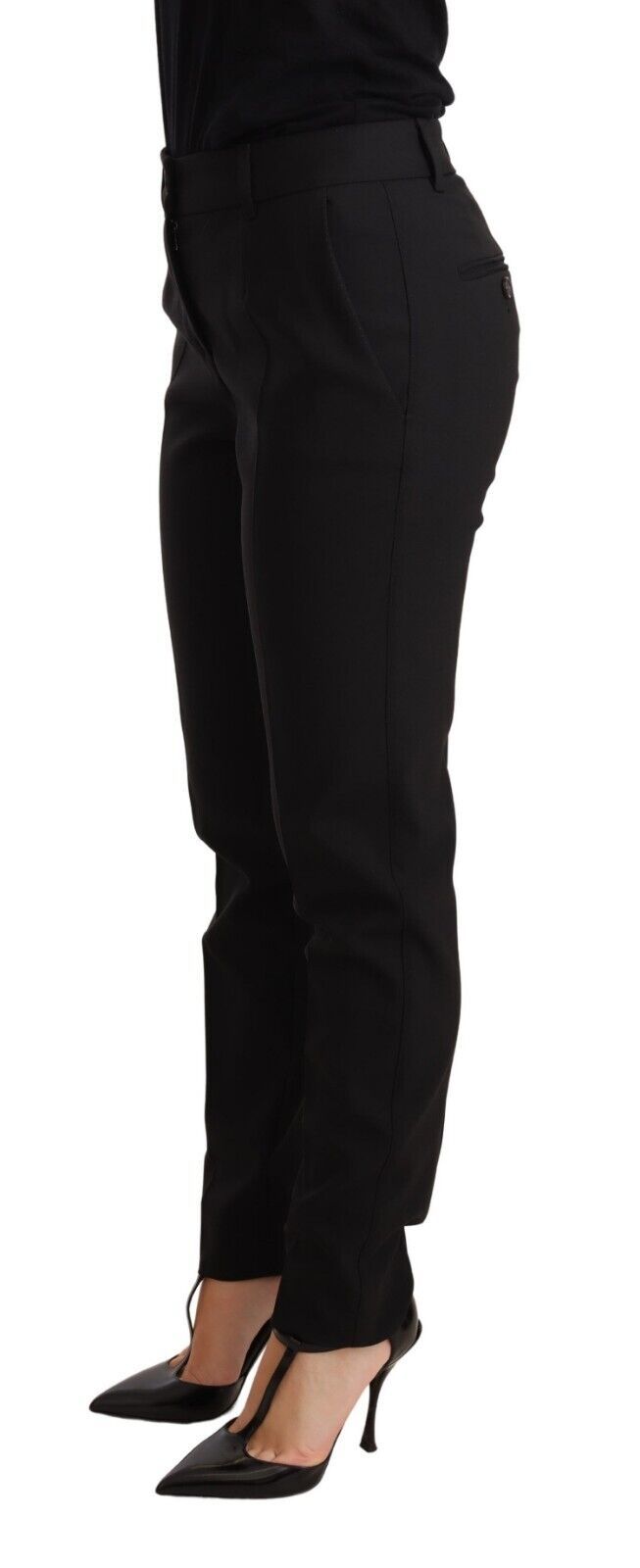 Dolce & Gabbana Schwarze konisch zulaufende Damenhose aus Schurwolle