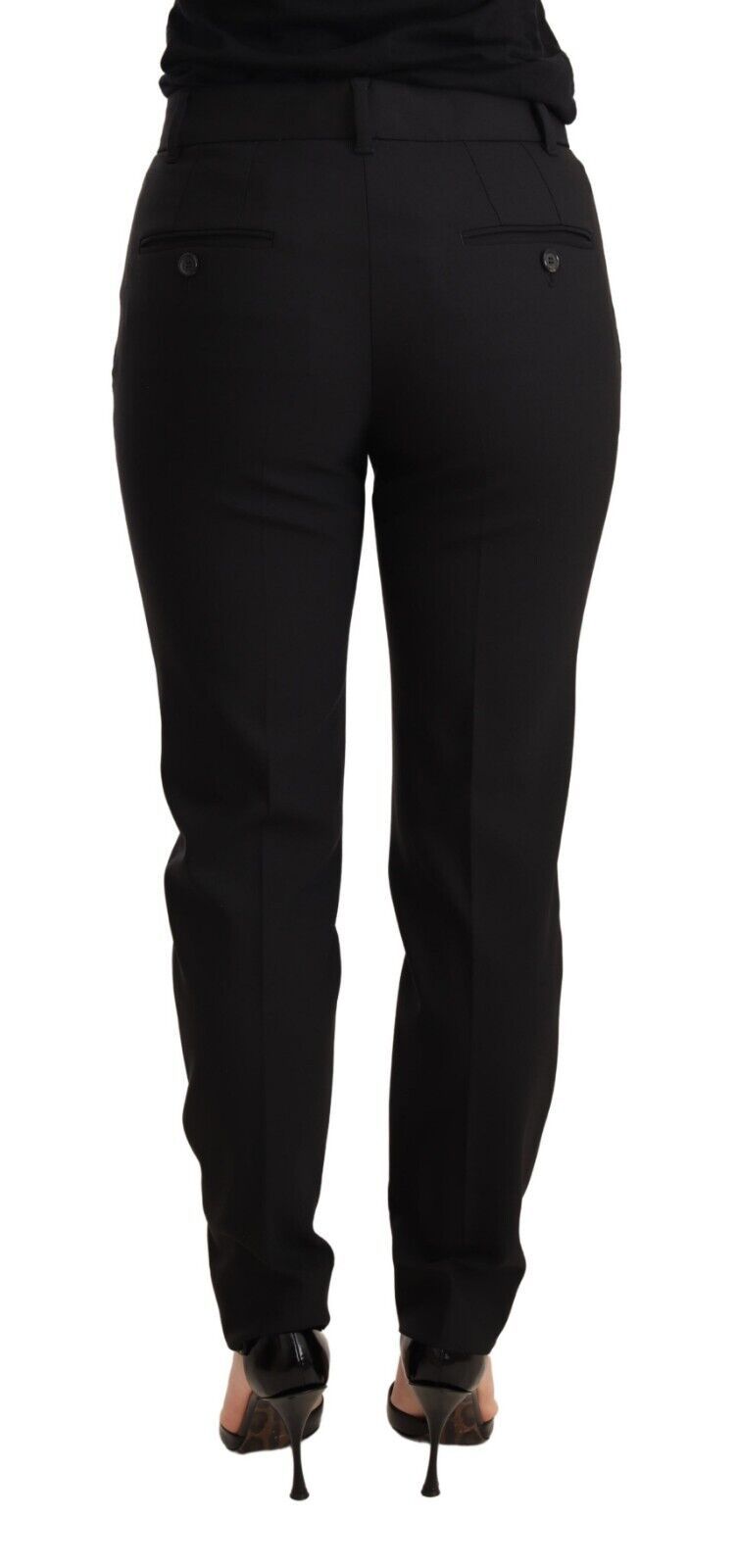 Dolce & Gabbana Schwarze konisch zulaufende Damenhose aus Schurwolle