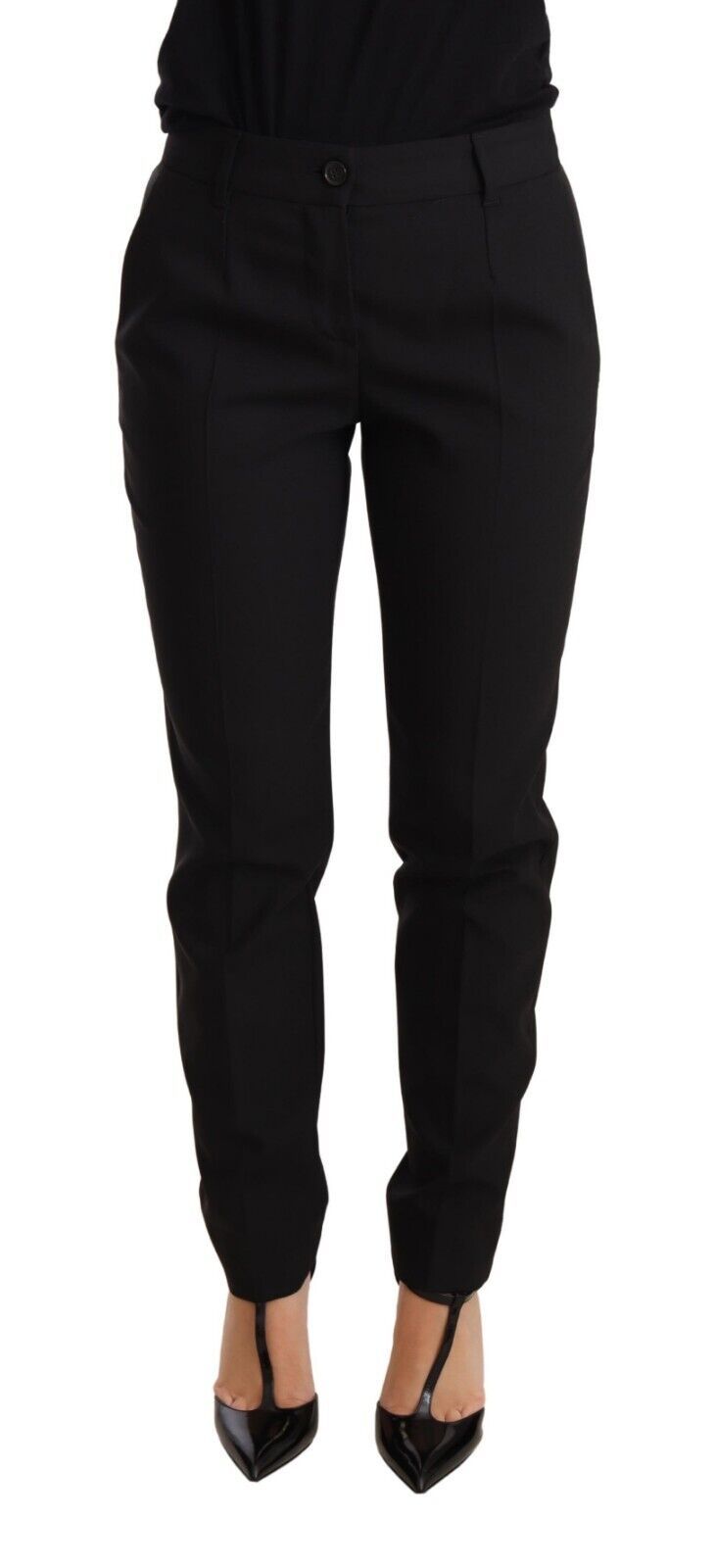 Dolce & Gabbana Schwarze konisch zulaufende Damenhose aus Schurwolle
