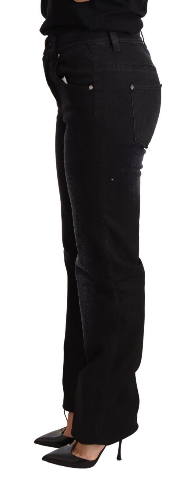 Ermanno Scervino Schwarze gewaschene Straight Denim Hose Baumwolljeans