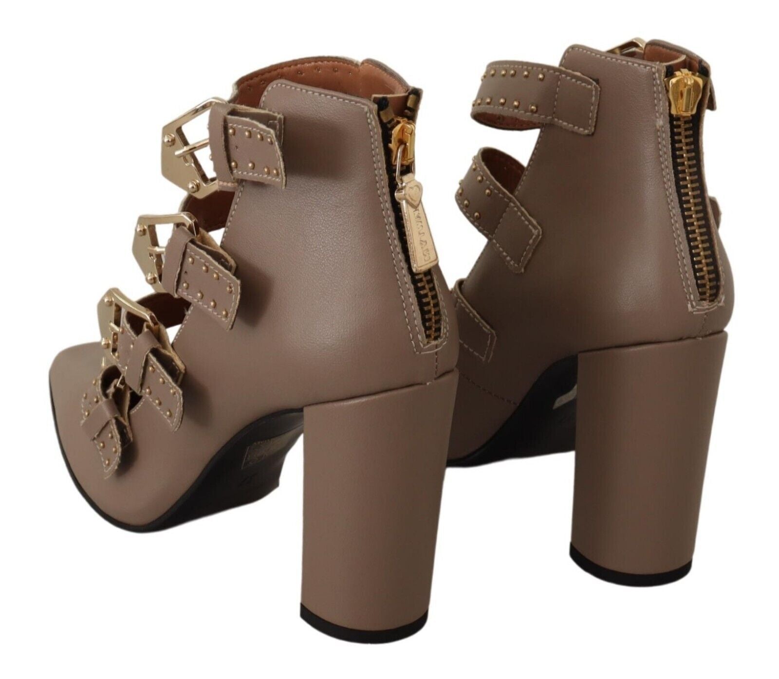 MY TWIN Braun Leder Block Absätze Multi Schnalle Pumps Schuhe