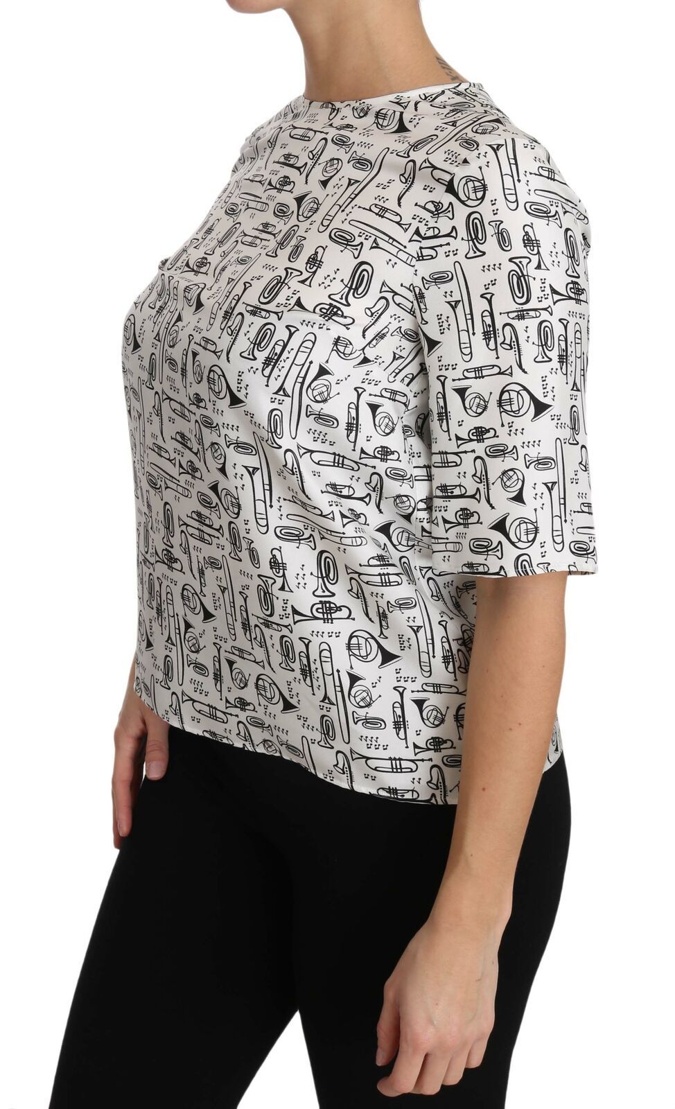 Dolce & Gabbana Weiße Bluse mit Musikinstrumenten-Druck