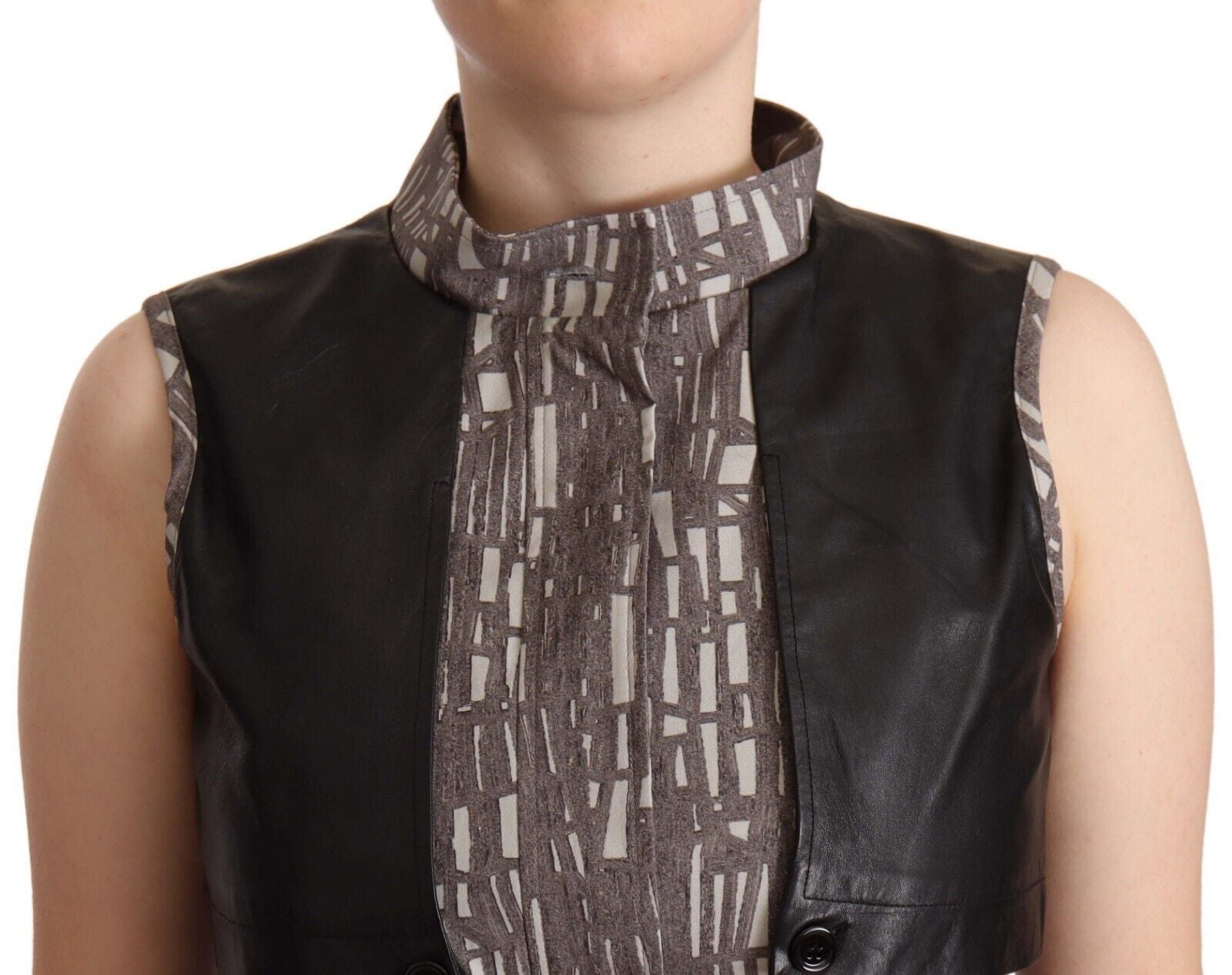 Comeforbreakfast Braun Schwarz Weste Leder Ärmelloses Top Bluse
